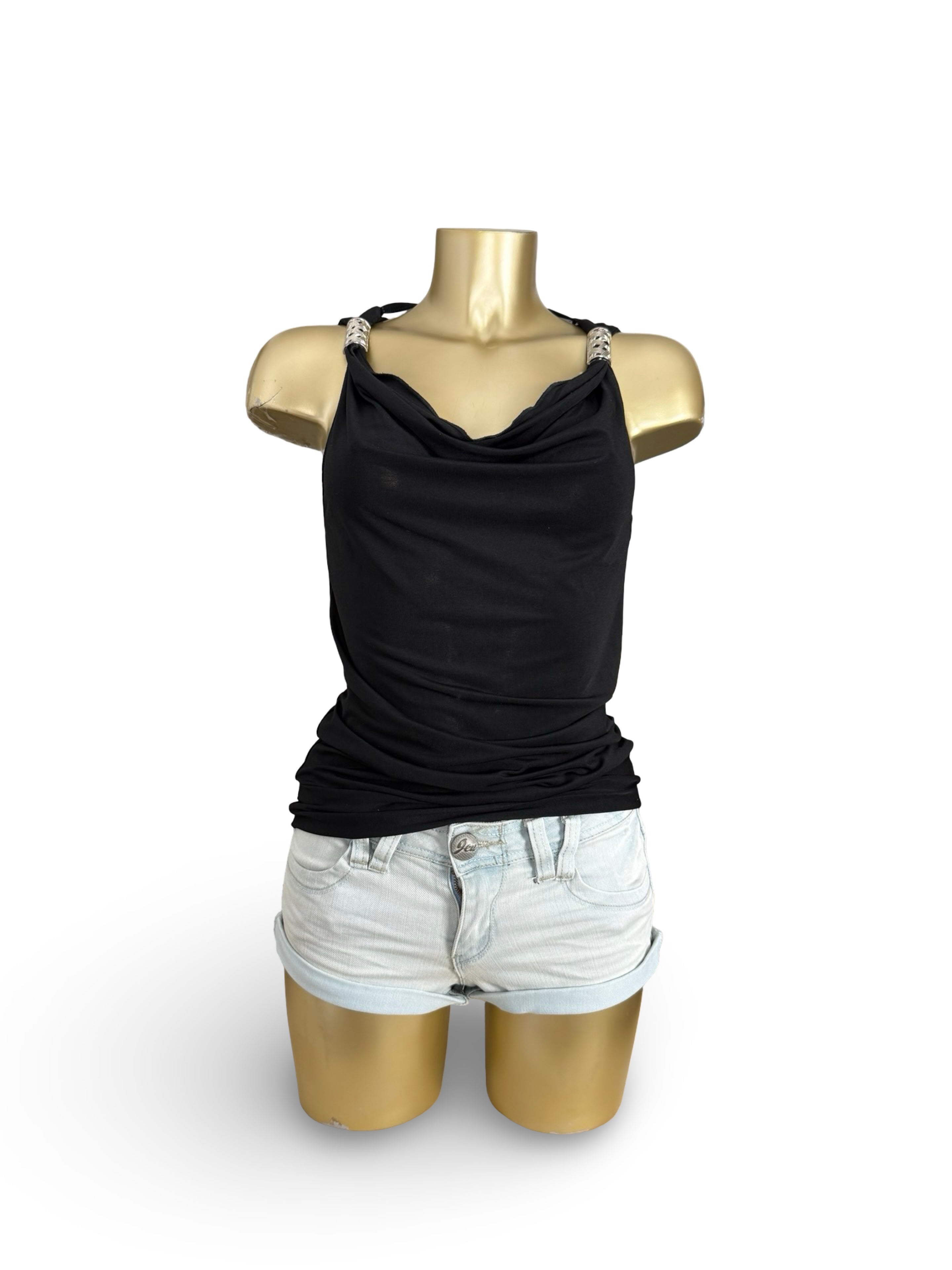 Black plunge neck tie up top (M)