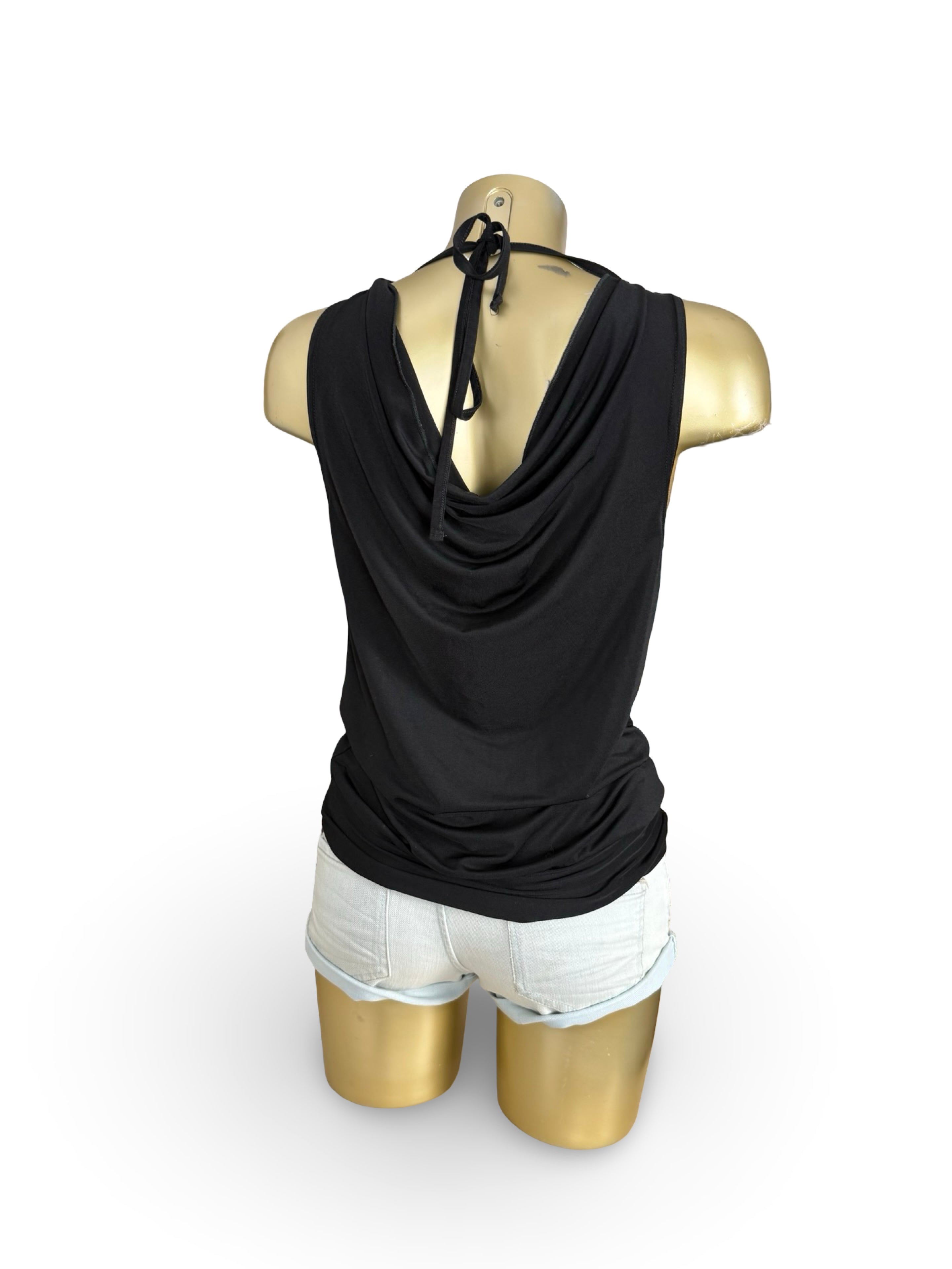 Black plunge neck tie up top (M)
