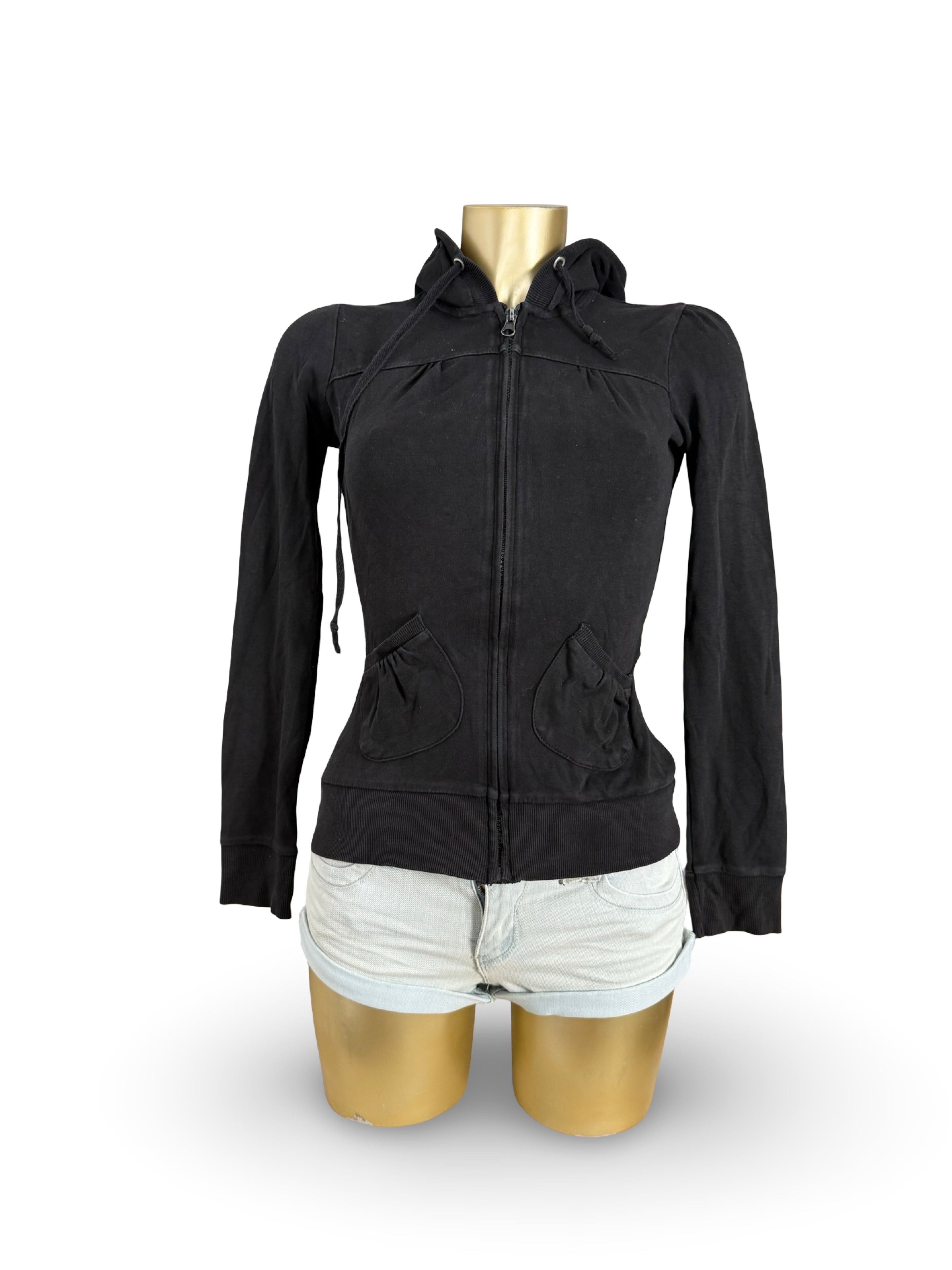 Black zip up cotton hoodie (S)
