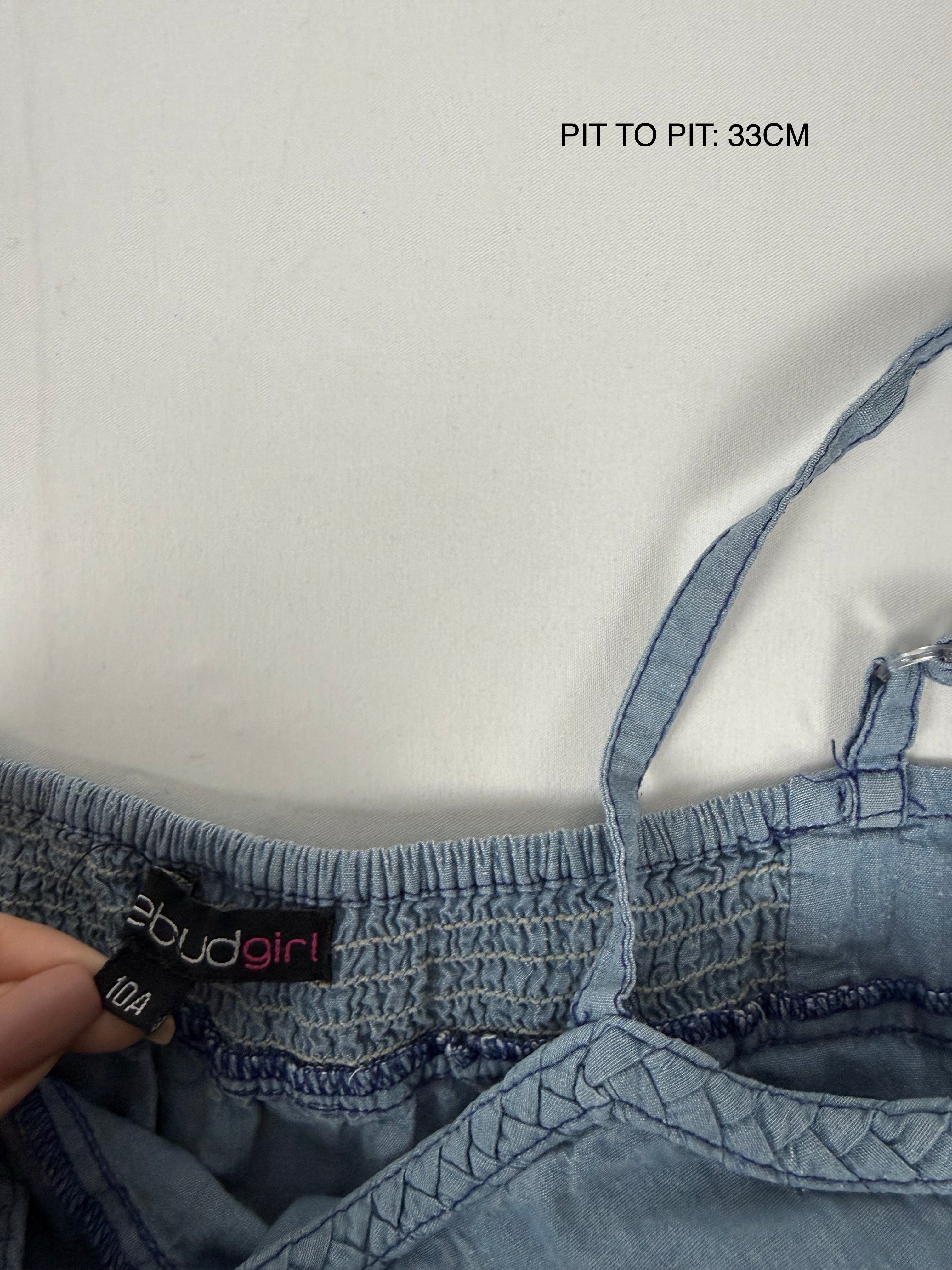 Blue denim cotton pleated top (XXS/XS)