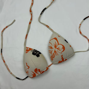White Hawaii hibiscus padded bikini top (S)