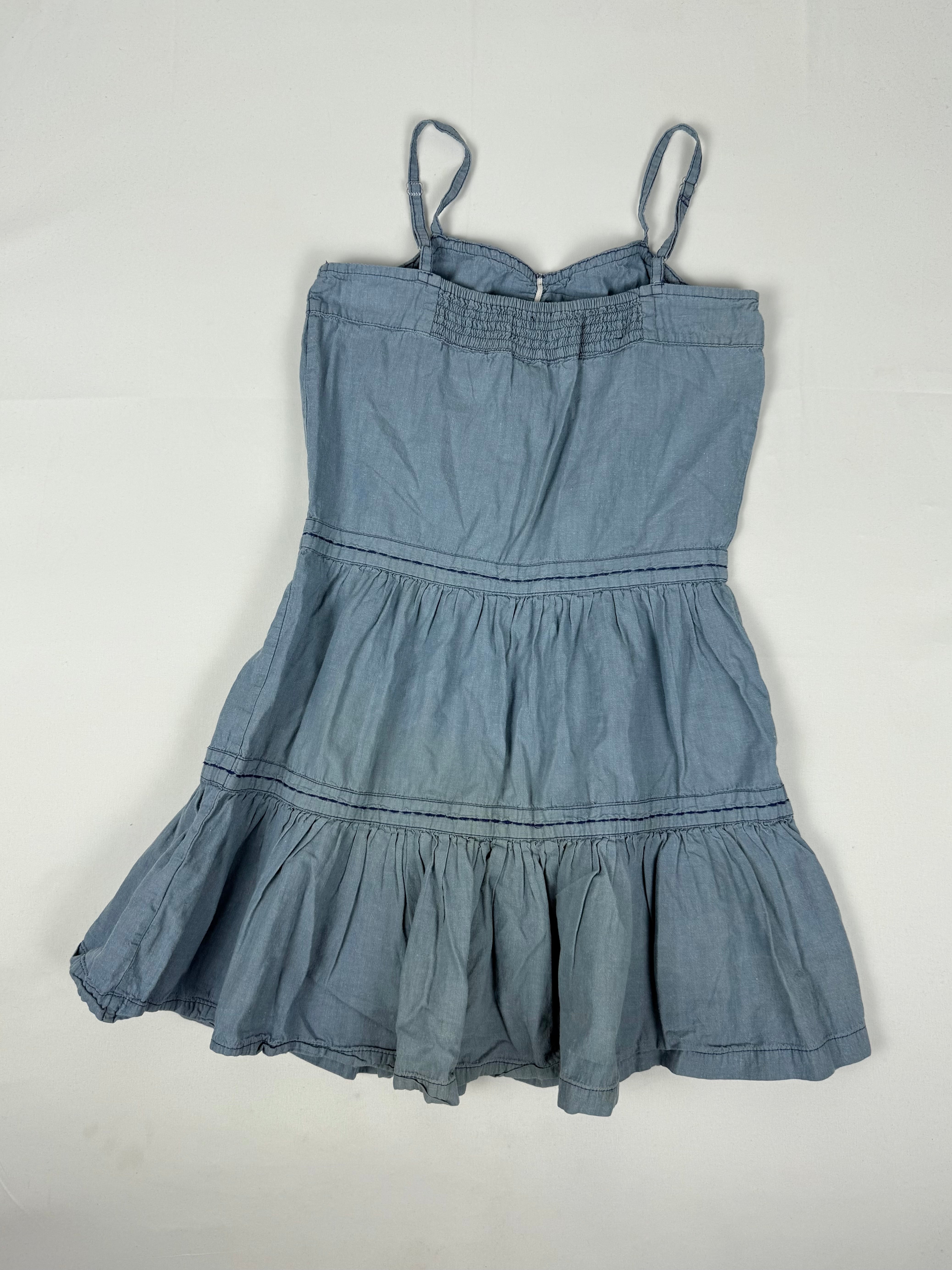 Blue denim cotton pleated top (XXS/XS)