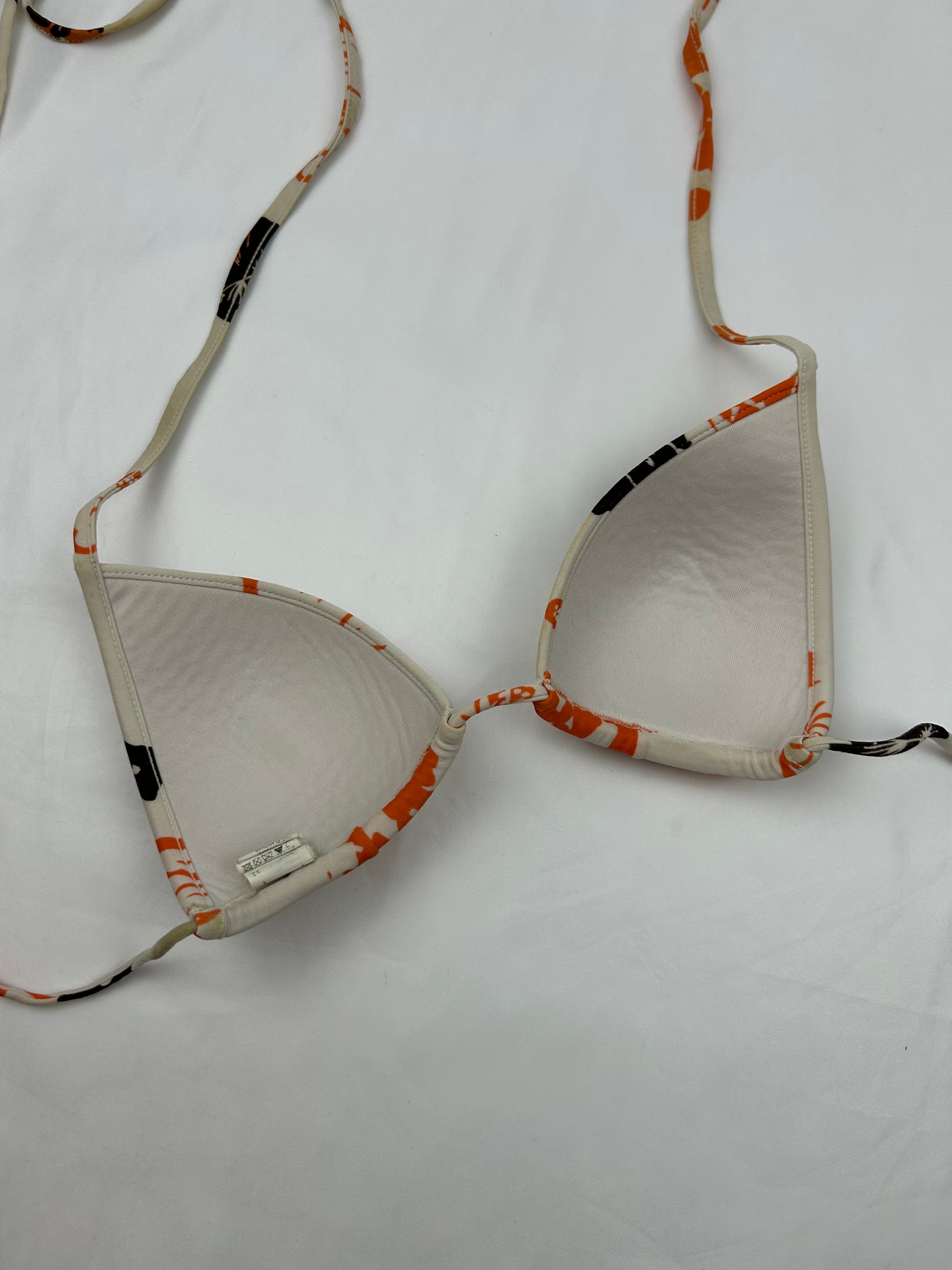 White Hawaii hibiscus padded bikini top (S)
