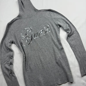 Grey logo tight fit turtleneck jumper (M)