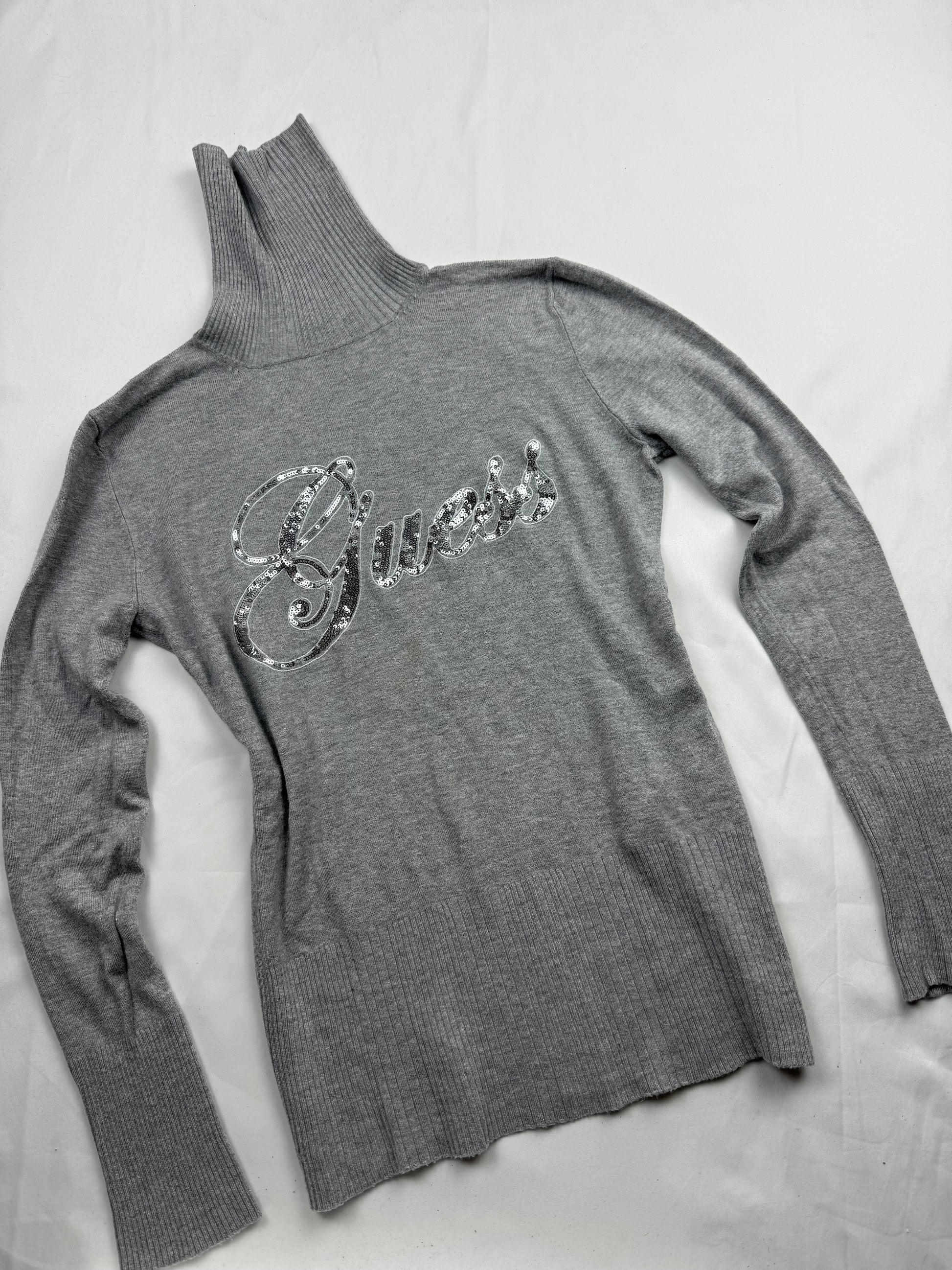 Grey logo tight fit turtleneck jumper (M)
