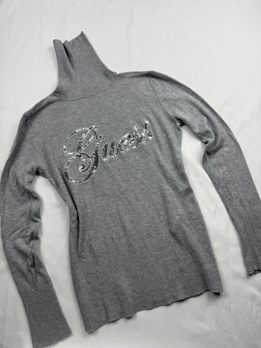 Grey logo tight fit turtleneck jumper (M)