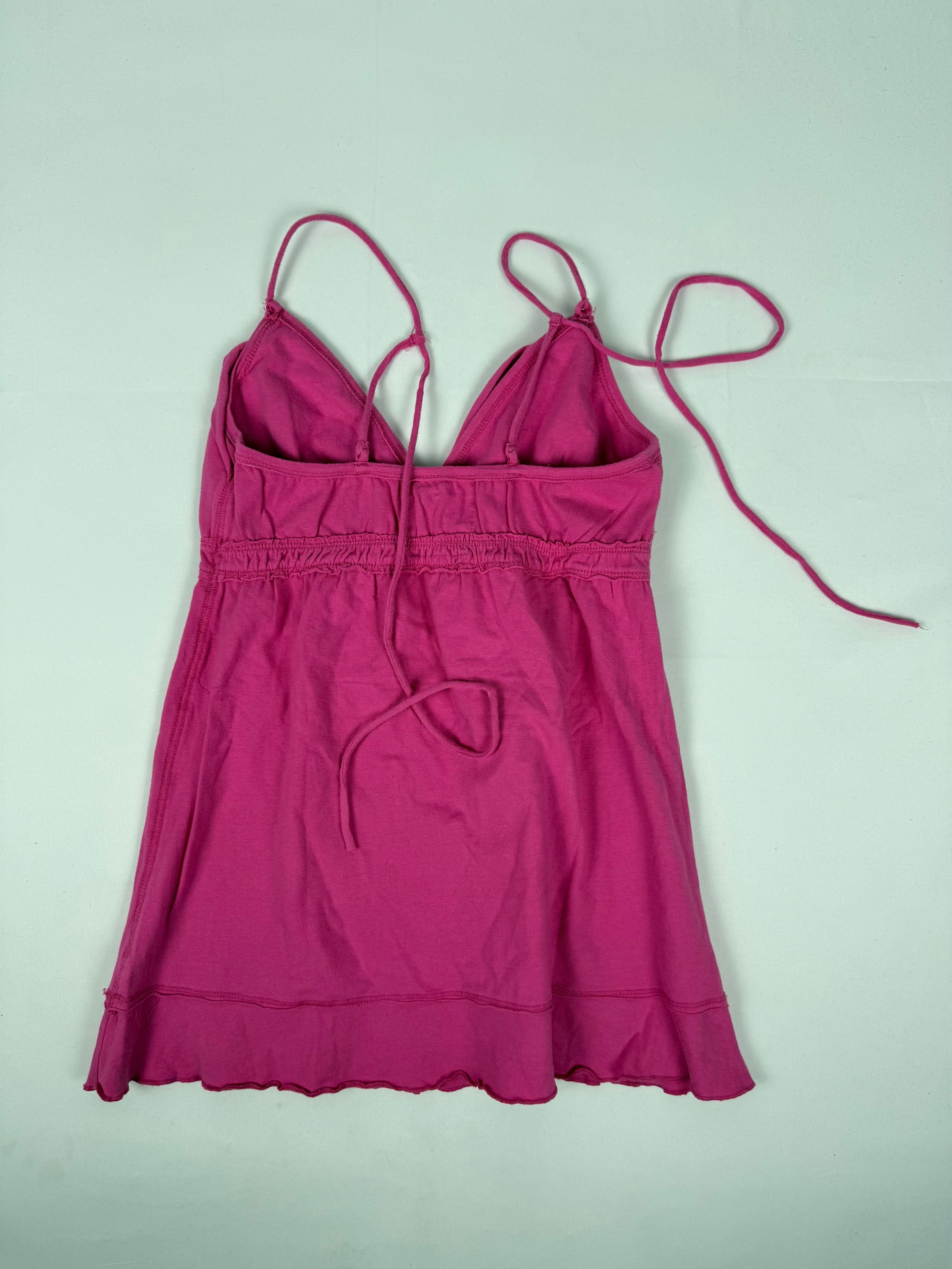 Pink 100% cotton tie up top (M)