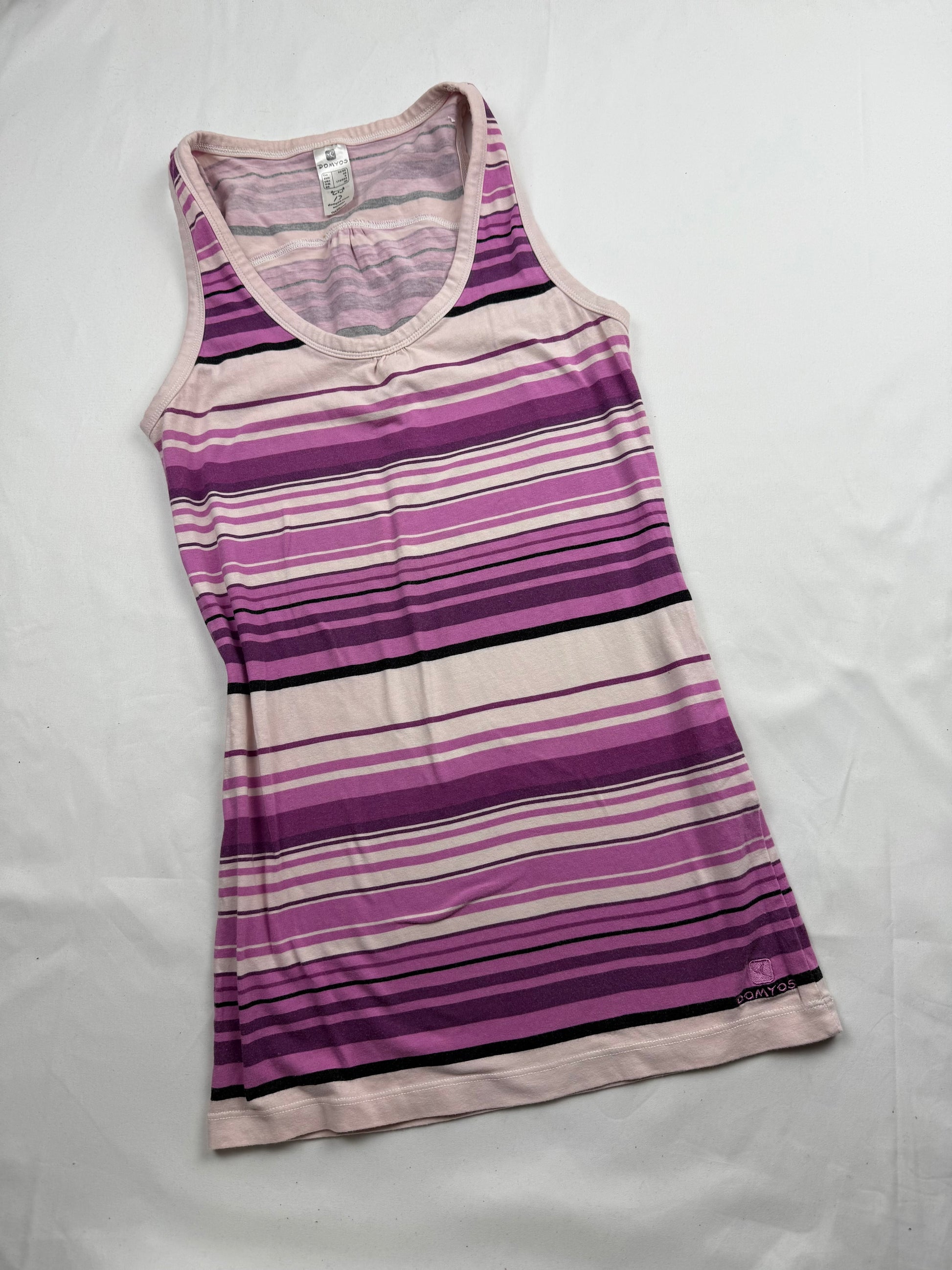 Pink striped cotton tight fit tank top (L)