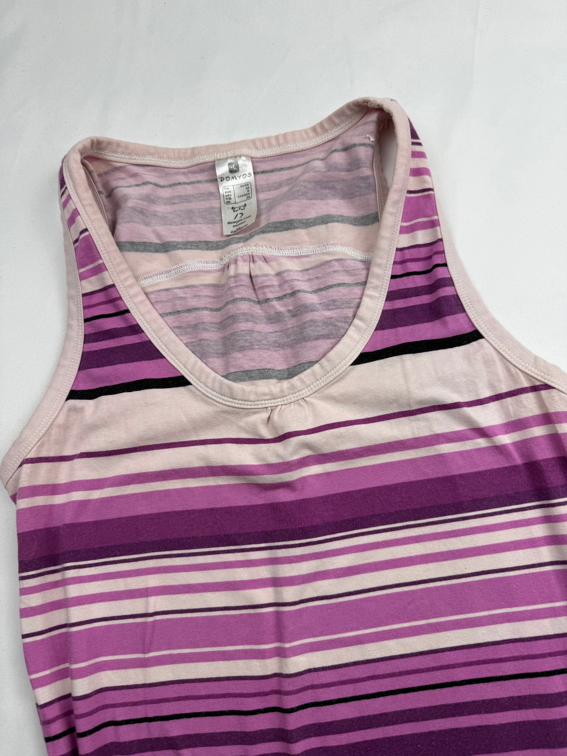 Pink striped cotton tight fit tank top (L)