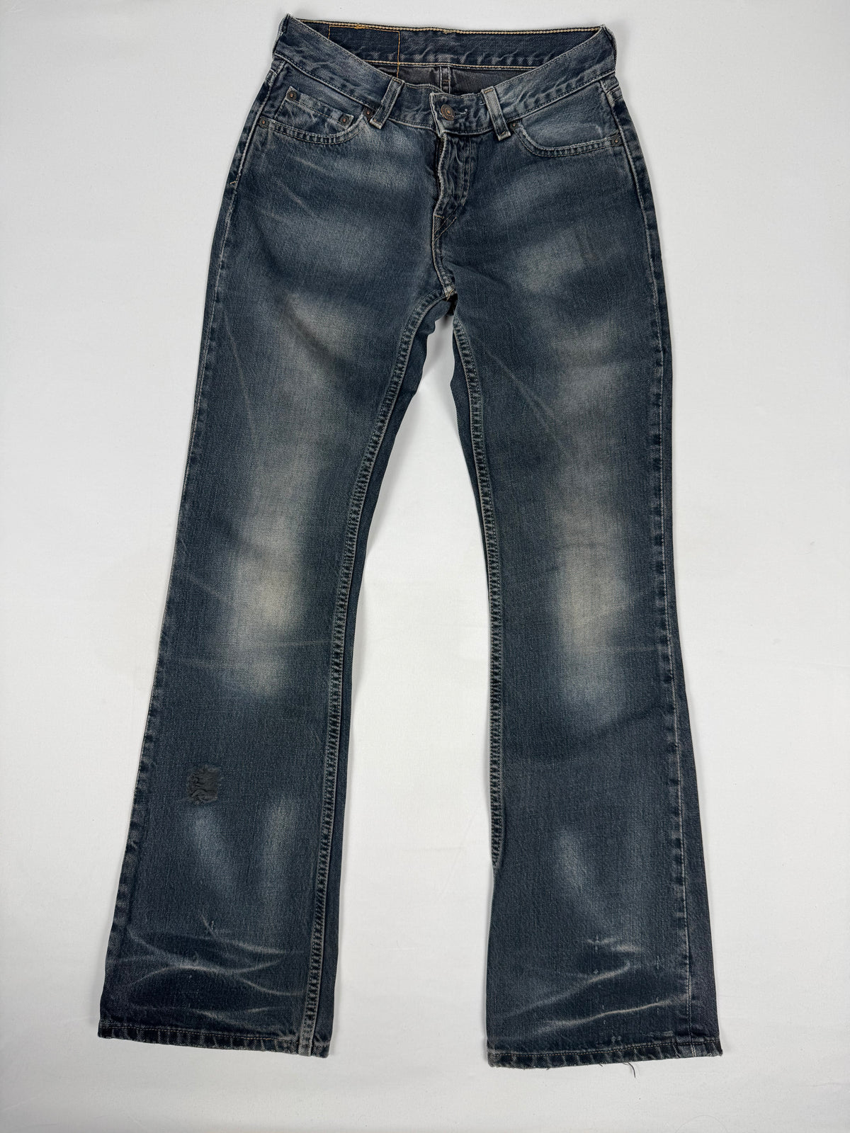 Pantalon droit taille basse en jean noir (XS)