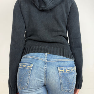 Navy logo hooded knitted jumper (S/M)