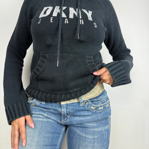 Navy logo hooded knitted jumper (S/M)