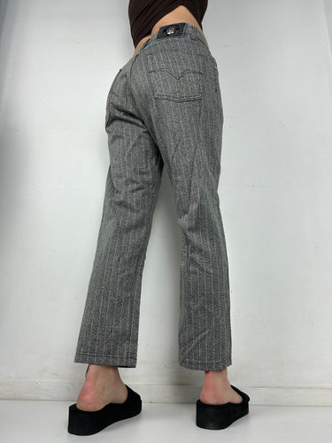 Grey striped high rise straight legs pants (M/L)