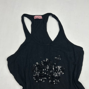 Black hibiscus sequins tank top (S/M)