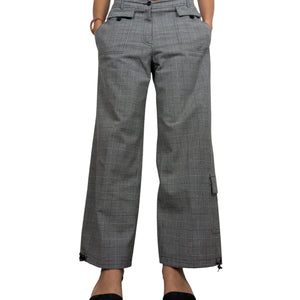 Grey check print low rise baggy pants (M)