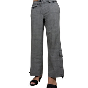 Grey check print low rise baggy pants (M)