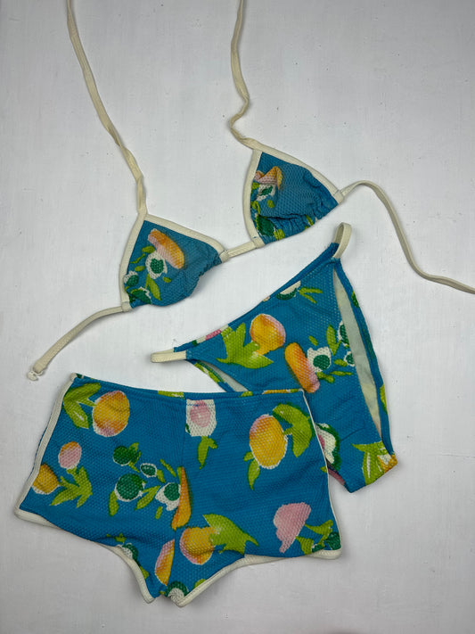 Blue floral bikini set + shorty (S)