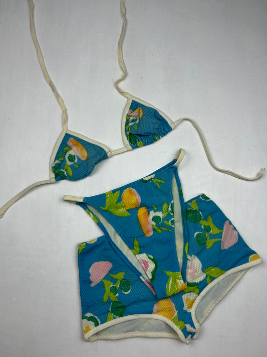 Blue floral bikini set + shorty (S)