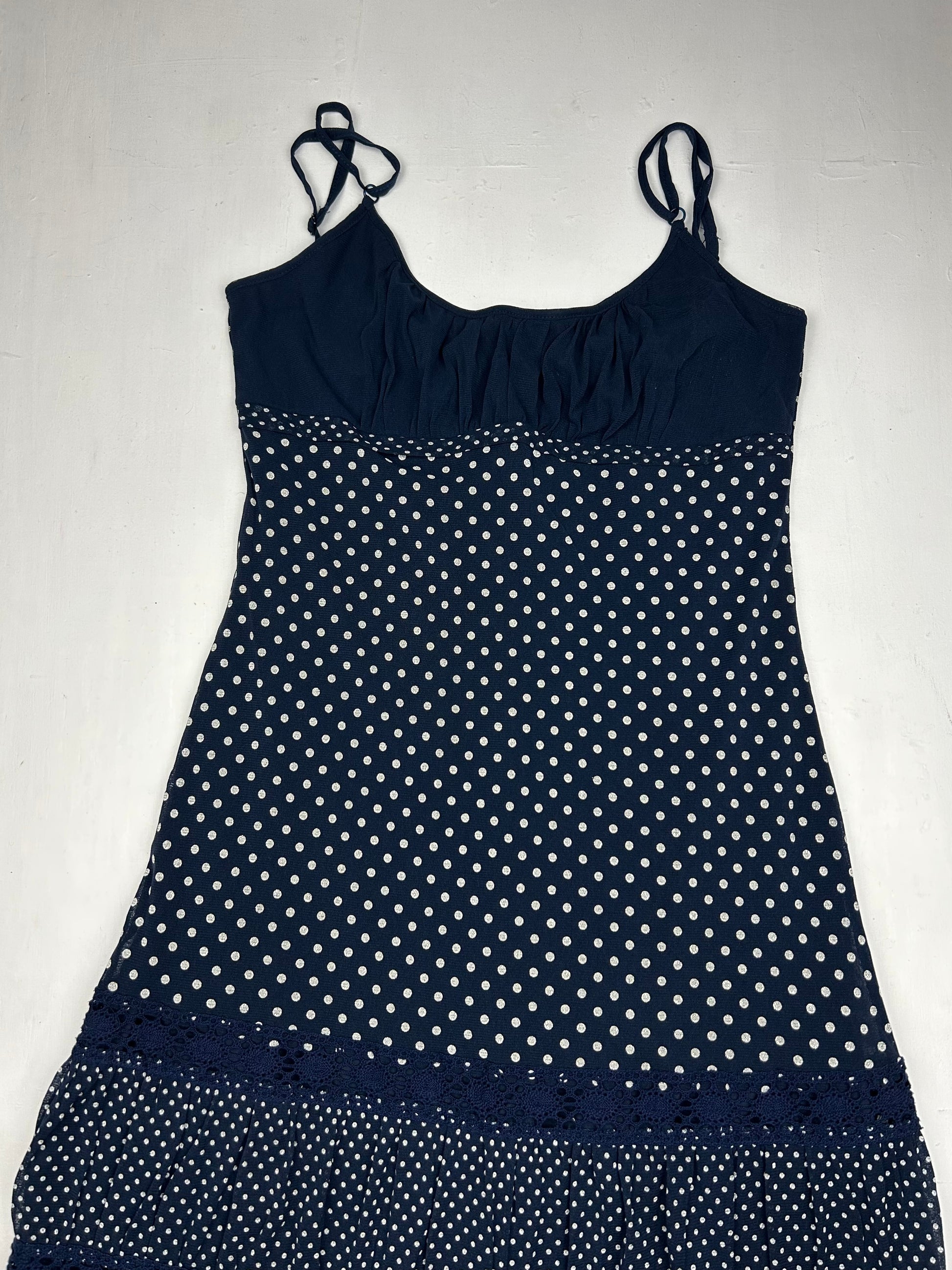 Navy polka dots pleated dress (S/M)
