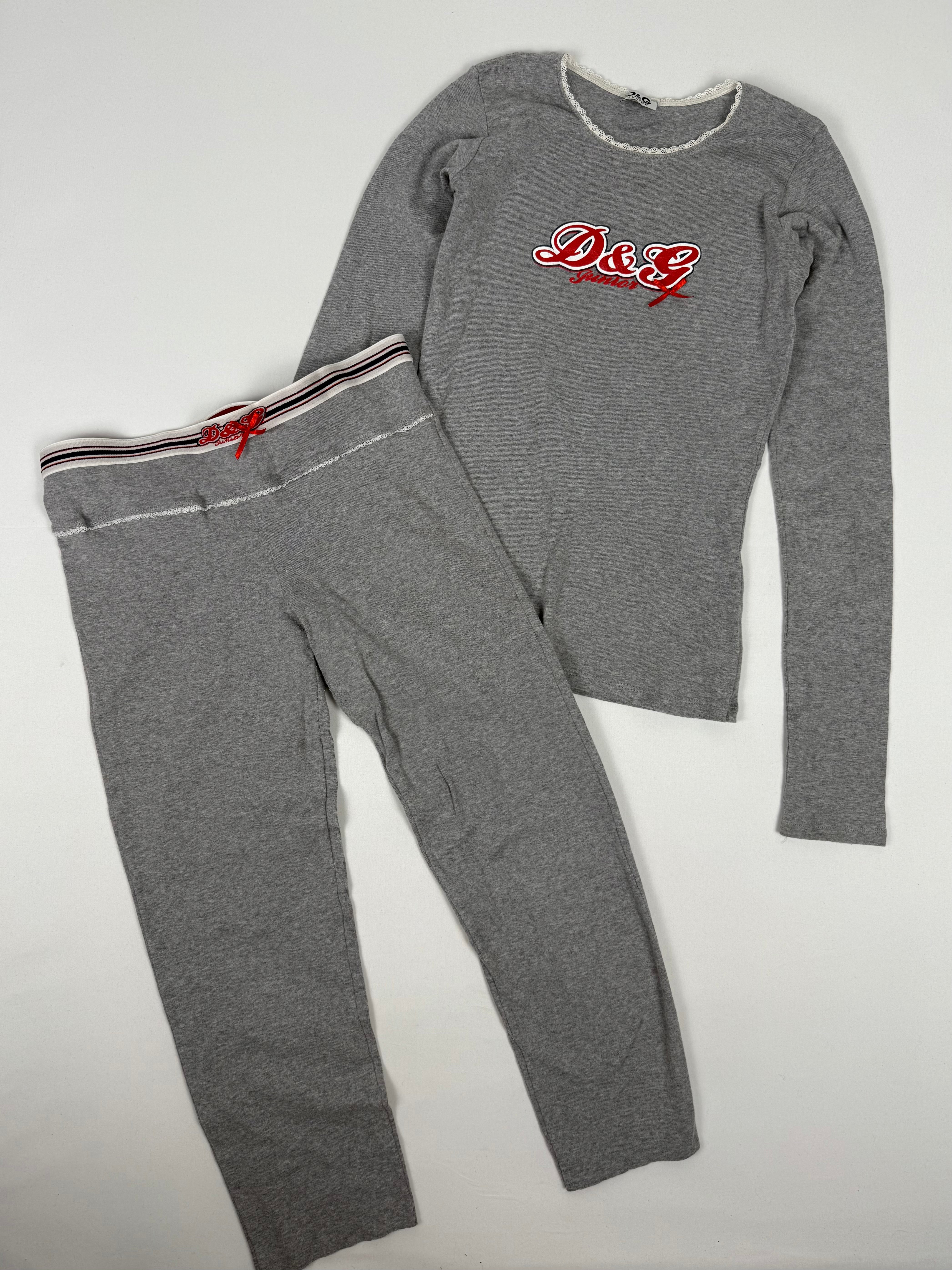 Grey cotton capri leggings pants + top set (M)