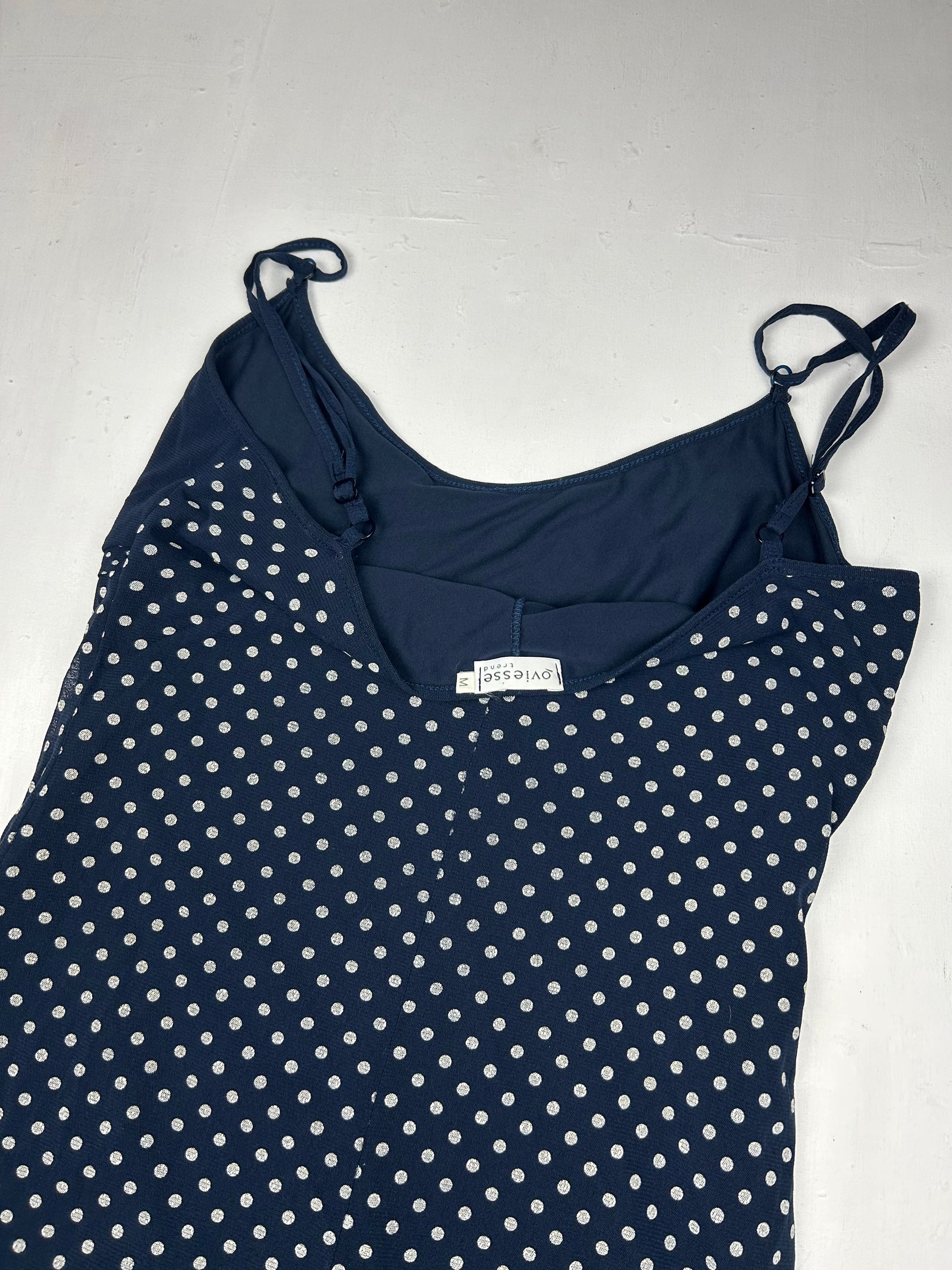 Navy polka dots pleated dress (S/M)