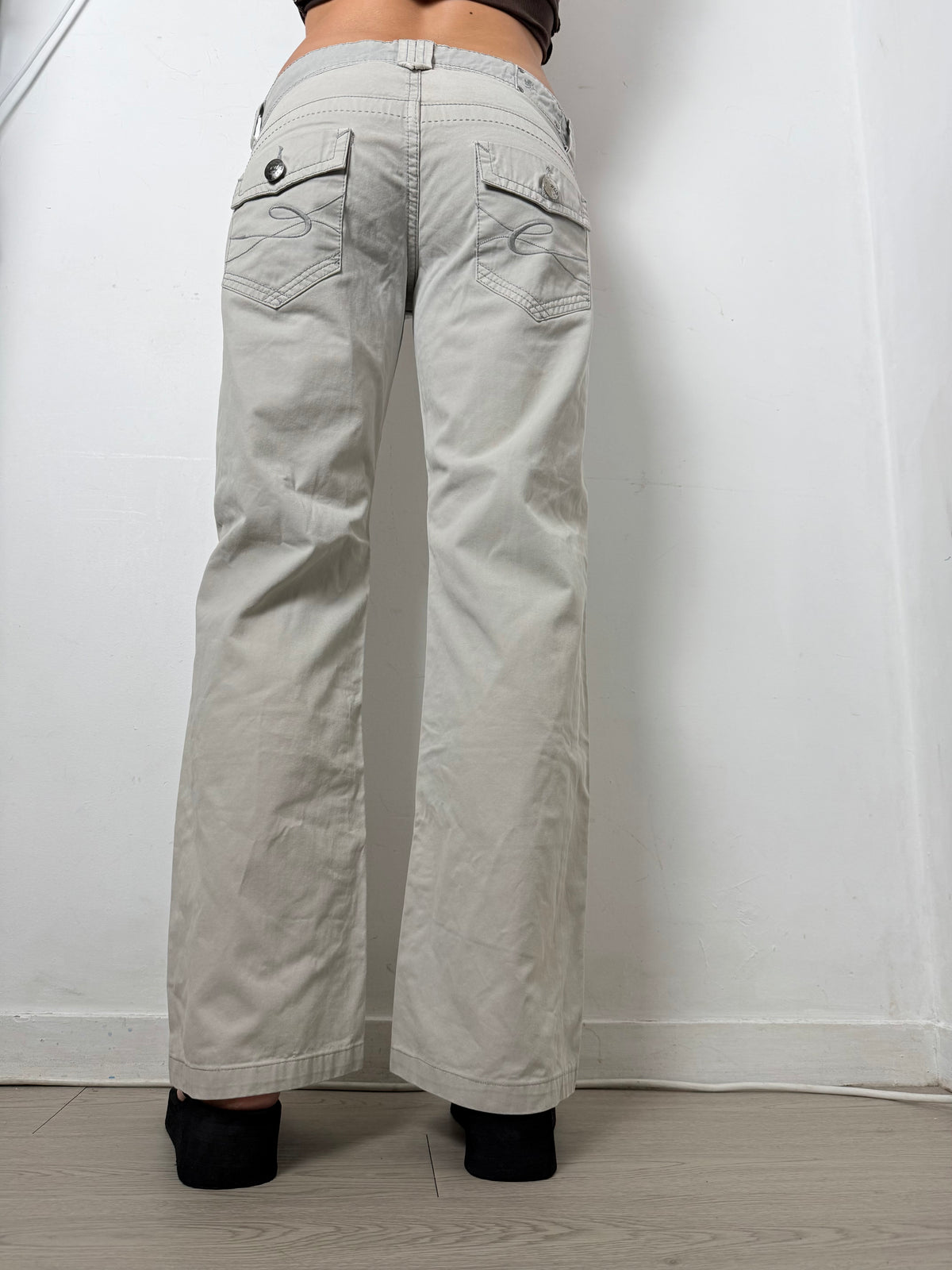 Pantalon droit taille basse en jean noir (XS)