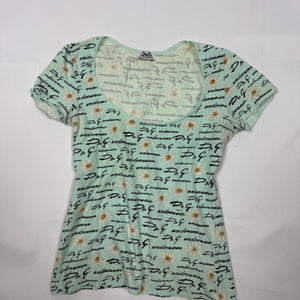 Baby blue floral graphic cotton tee (M)