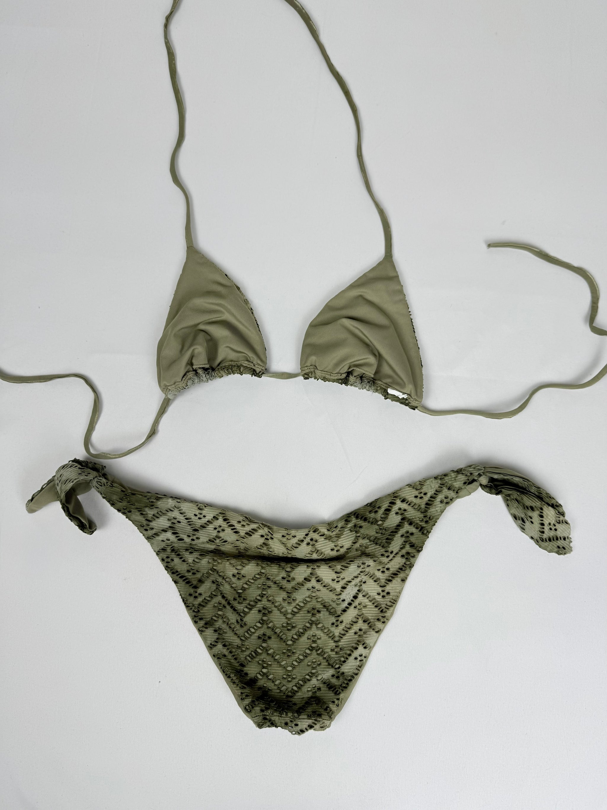 Khaki crochet low rise bikini set (L)