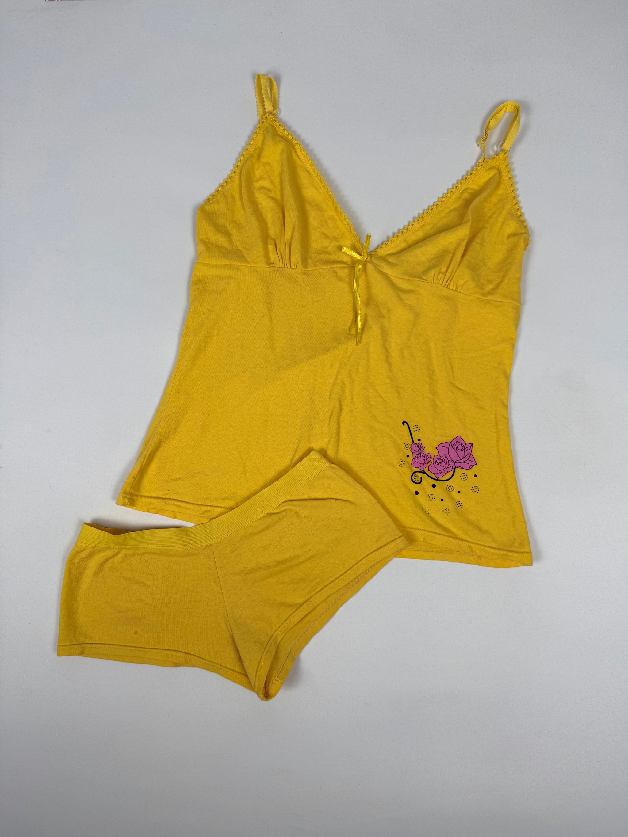 Yellow cotton top + shorty set (M)
