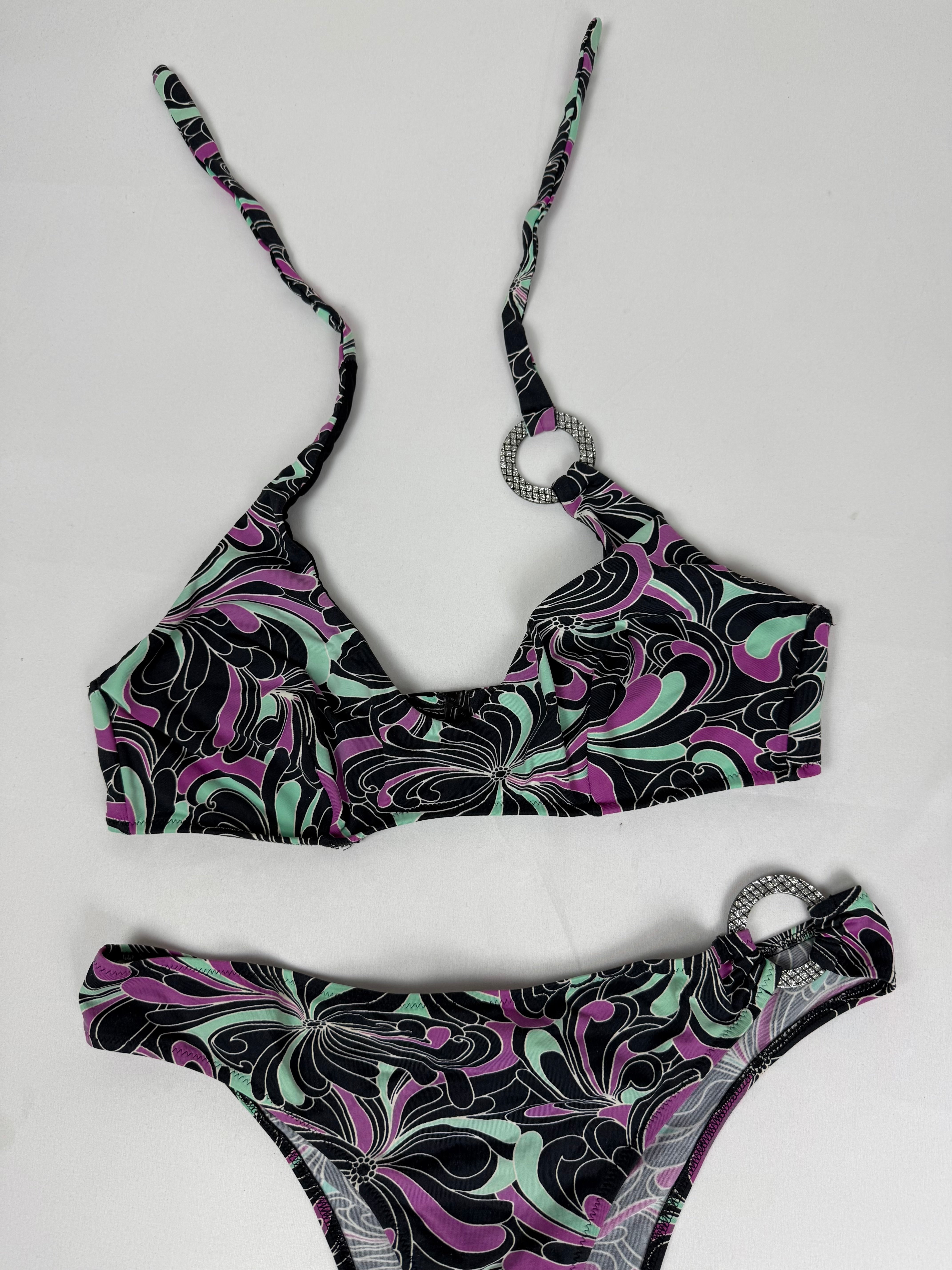 Purple graphic low rise bikini set (XL)