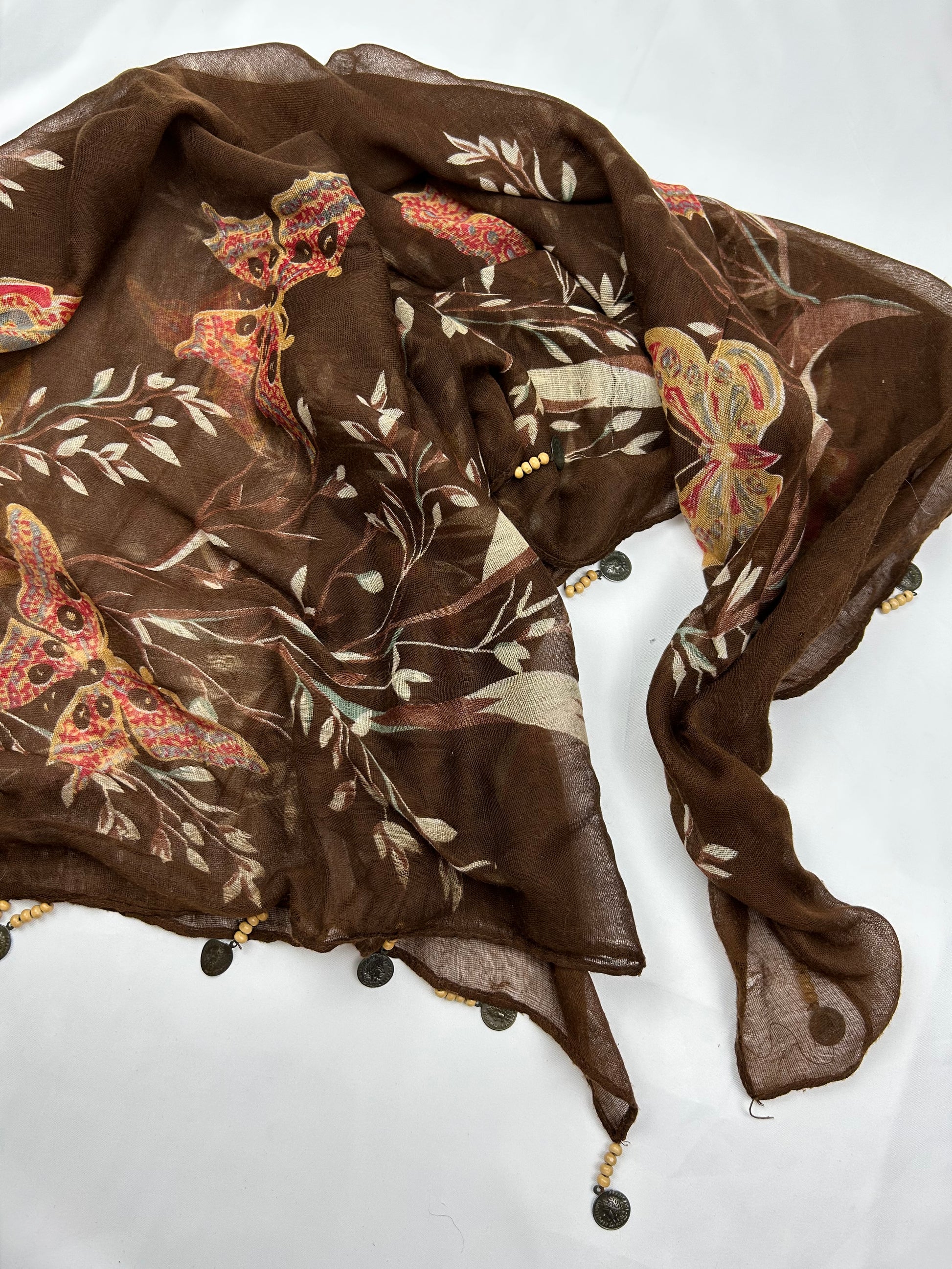 Brown multiway 100% cotton & sequins scarf top (90x90cm)