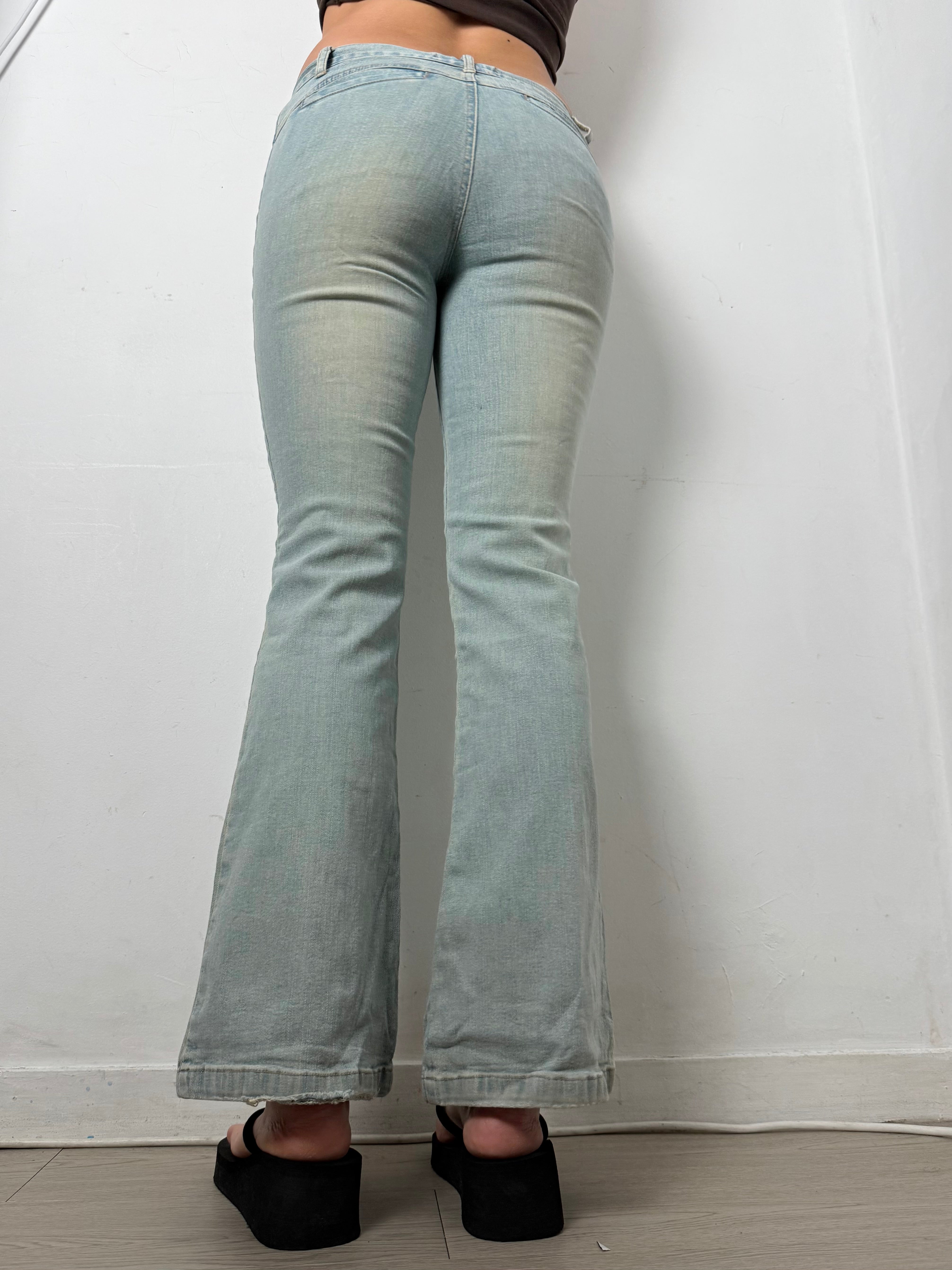 Pantalon droit taille basse en jean noir (XS)