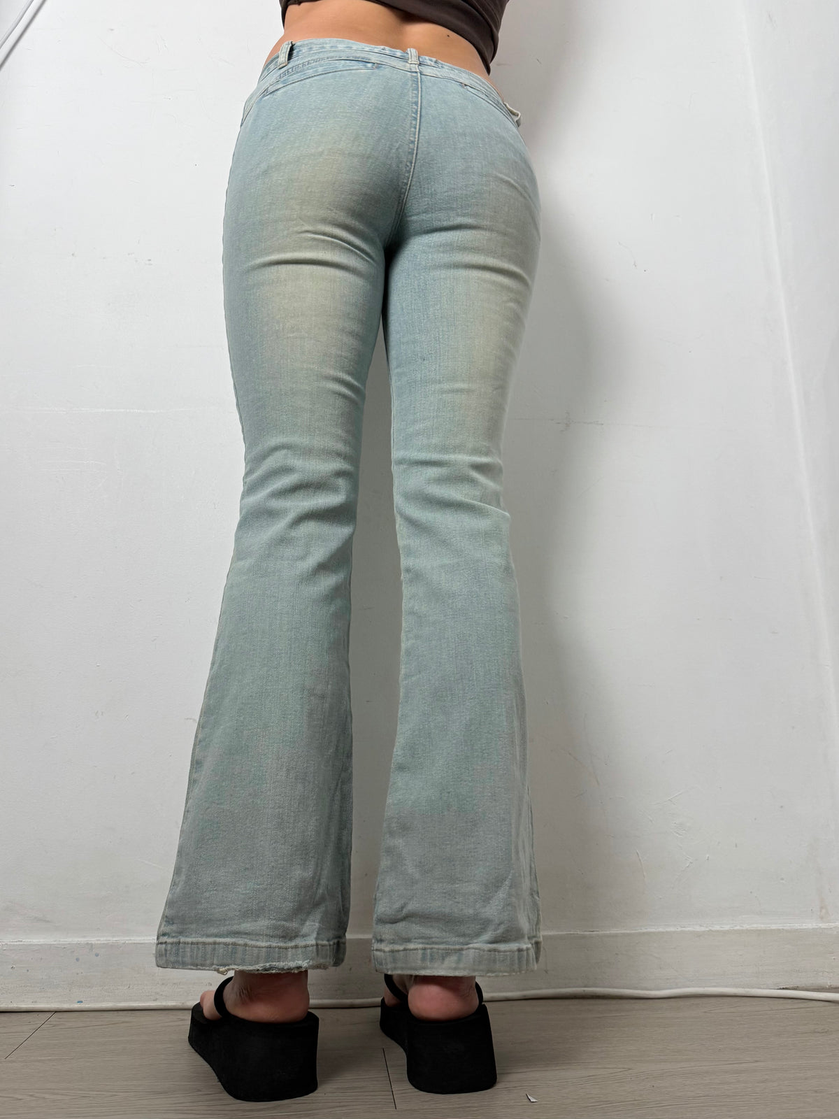 Pantalon droit taille basse en jean noir (XS)