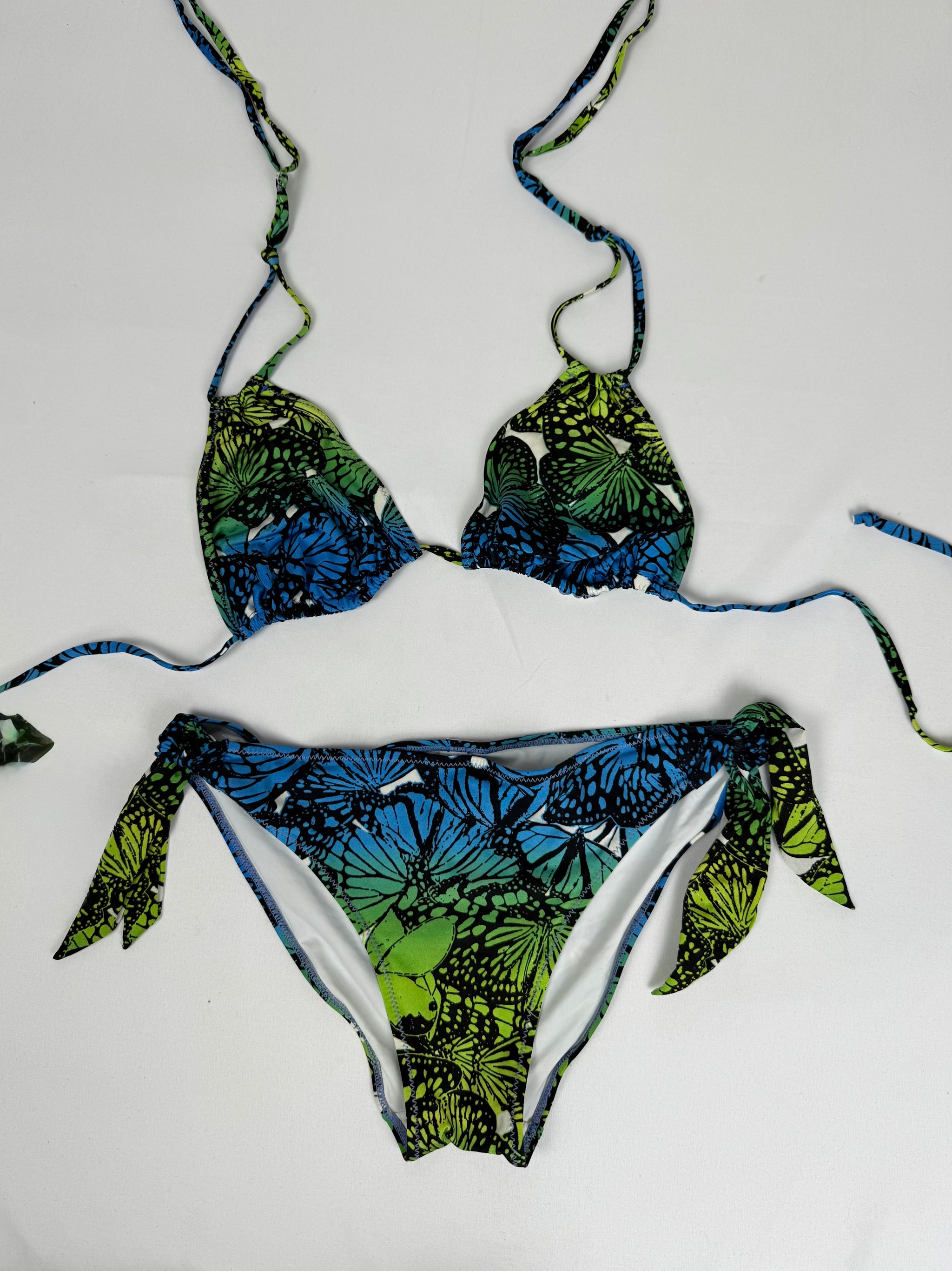 Blue butterflies graphic low rise bikini set (XL)