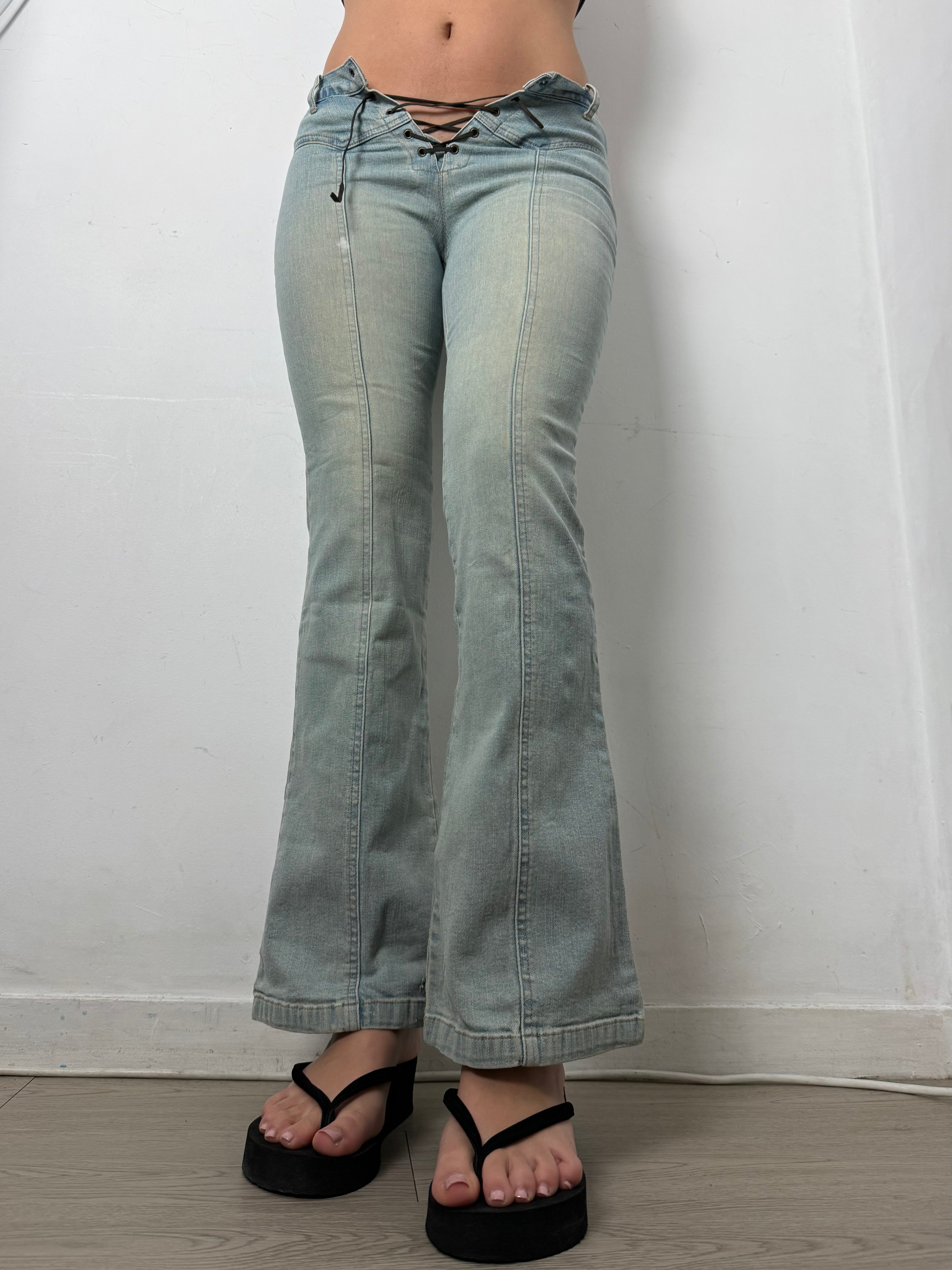Pantalon droit taille basse en jean noir (XS)