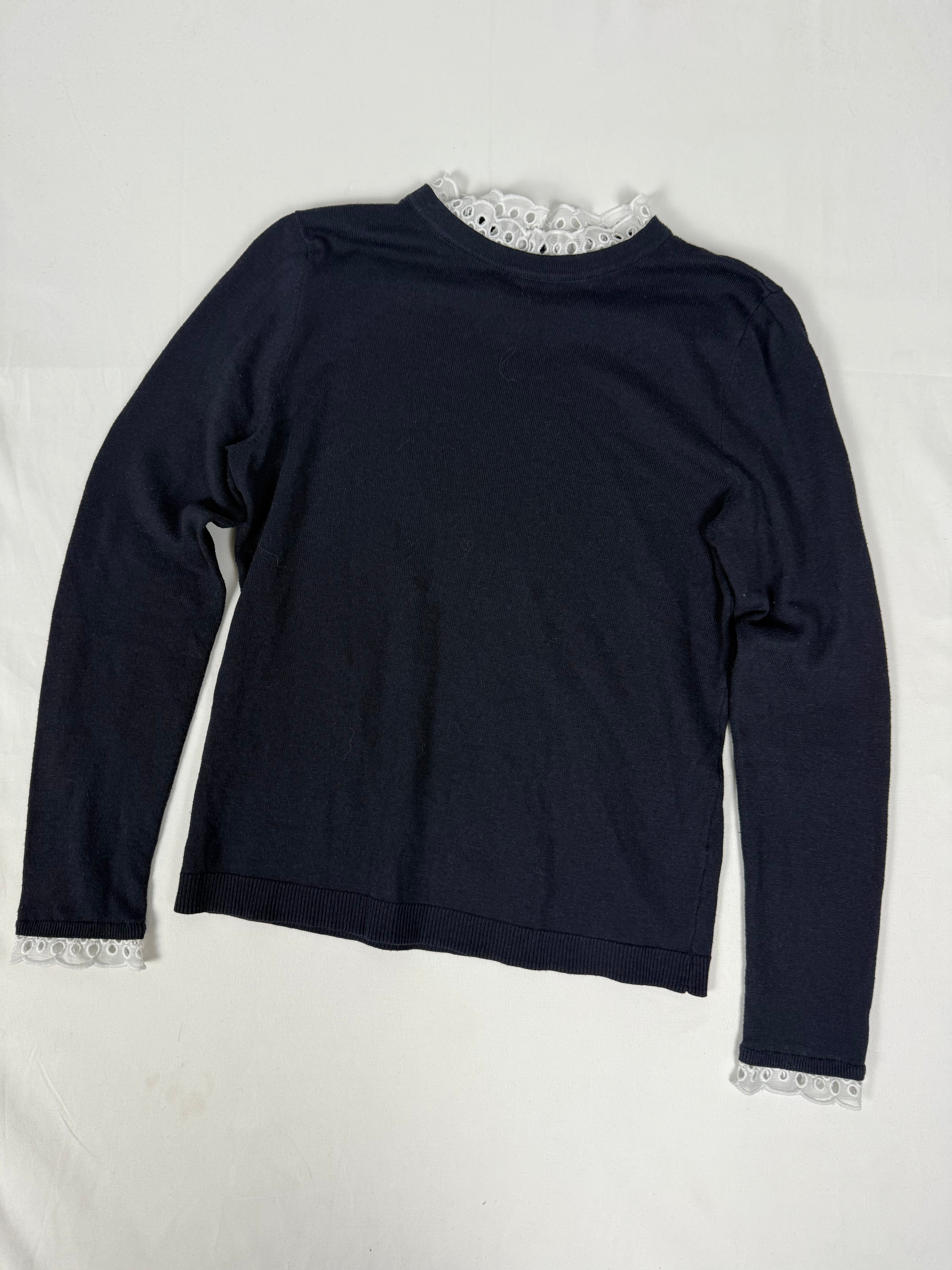 Navy lace neck coquette jumper (S/M)