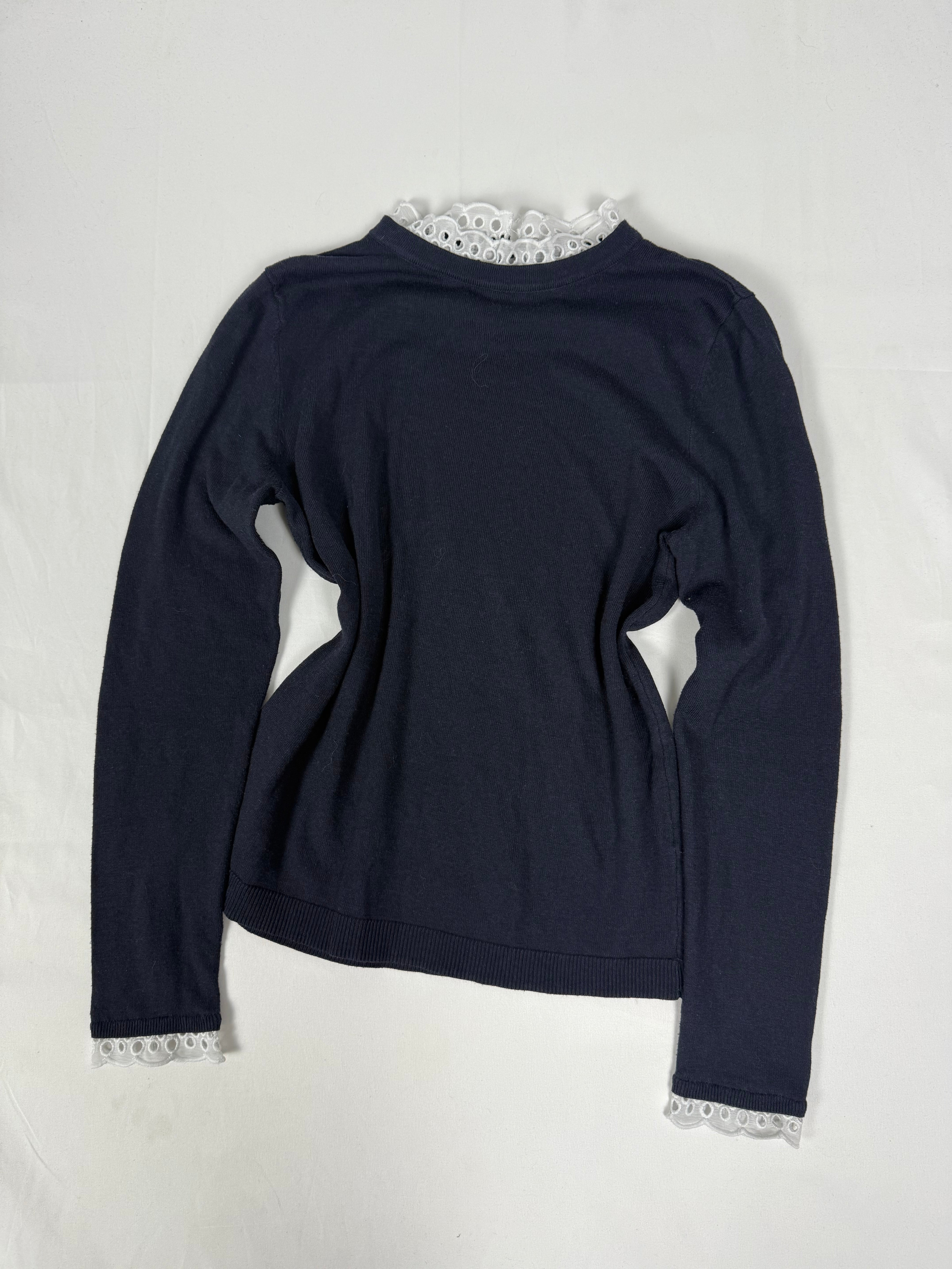 Navy lace neck coquette jumper (S/M)