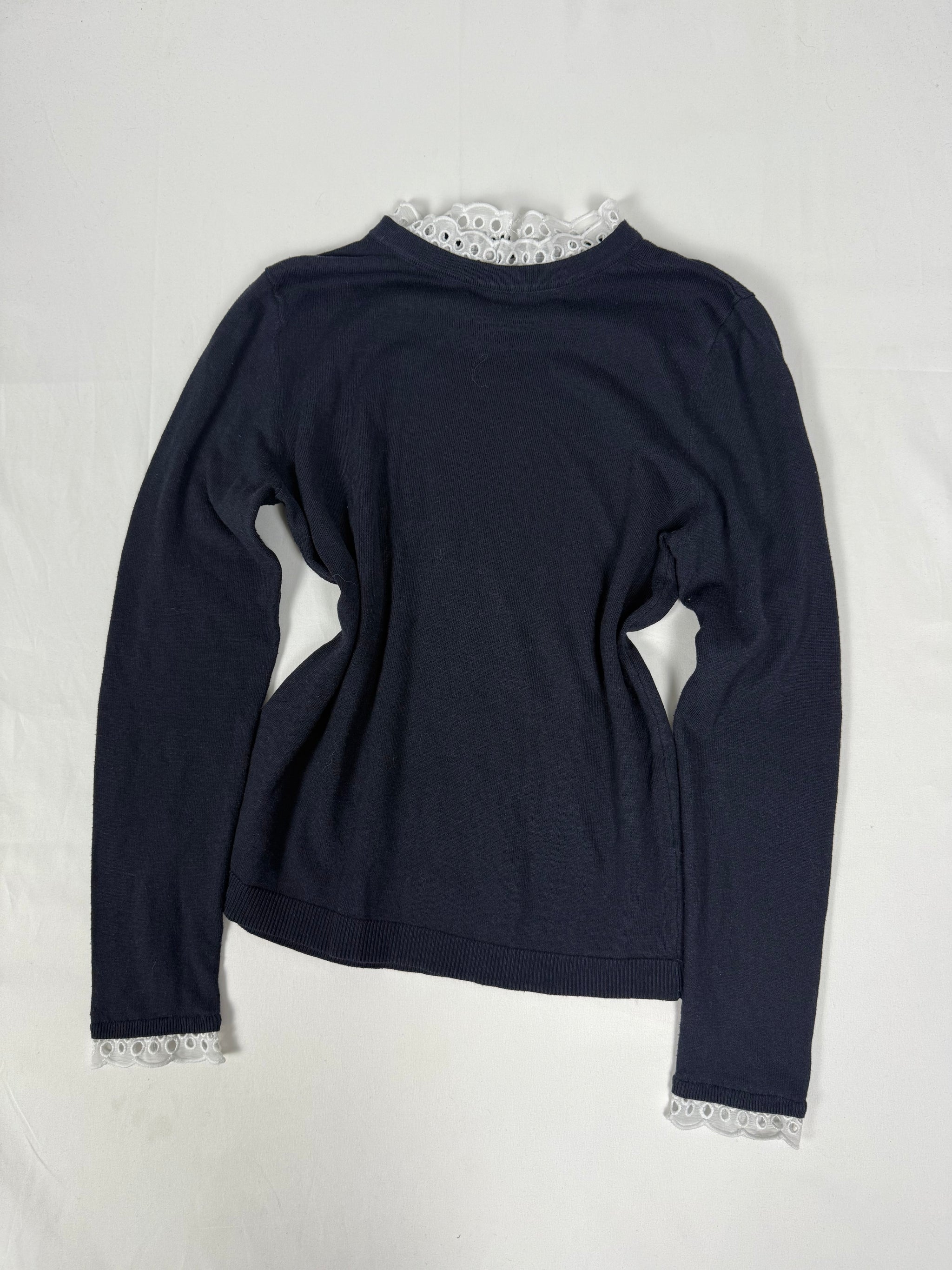 Navy lace neck coquette jumper (S/M)