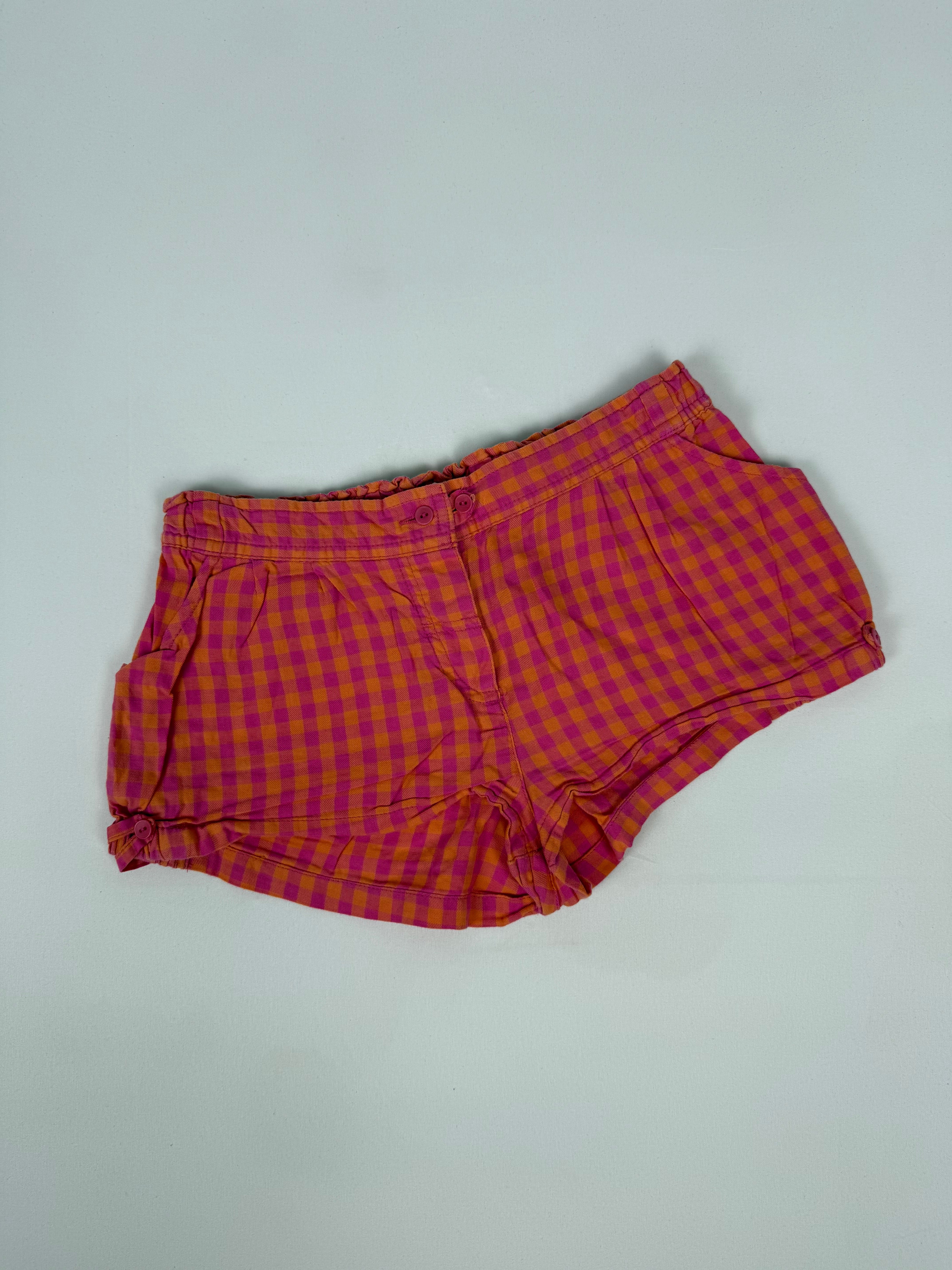 Orange check print cotton mini short (XS)