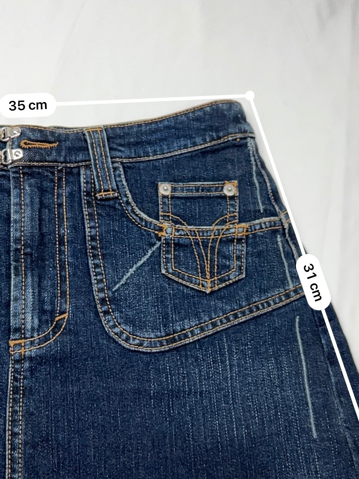 Navy denim 100% cotton low rise mini skirt (S)