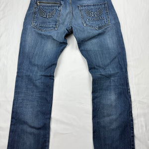 Blue denim low rise baggy denim pants (M/L)