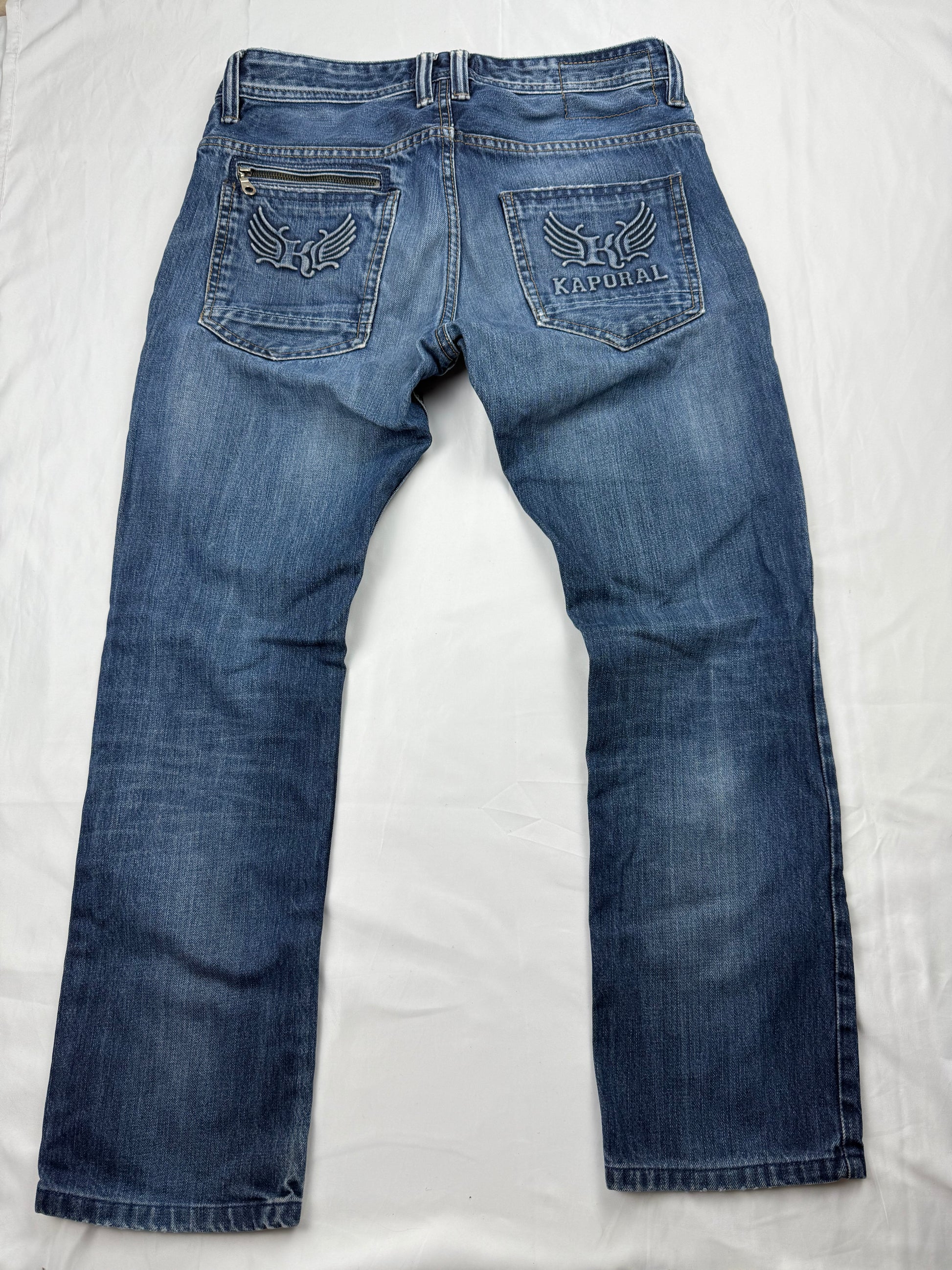 Blue denim low rise baggy denim pants (M/L)