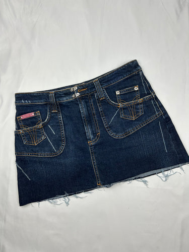 Navy denim 100% cotton low rise mini skirt (S)