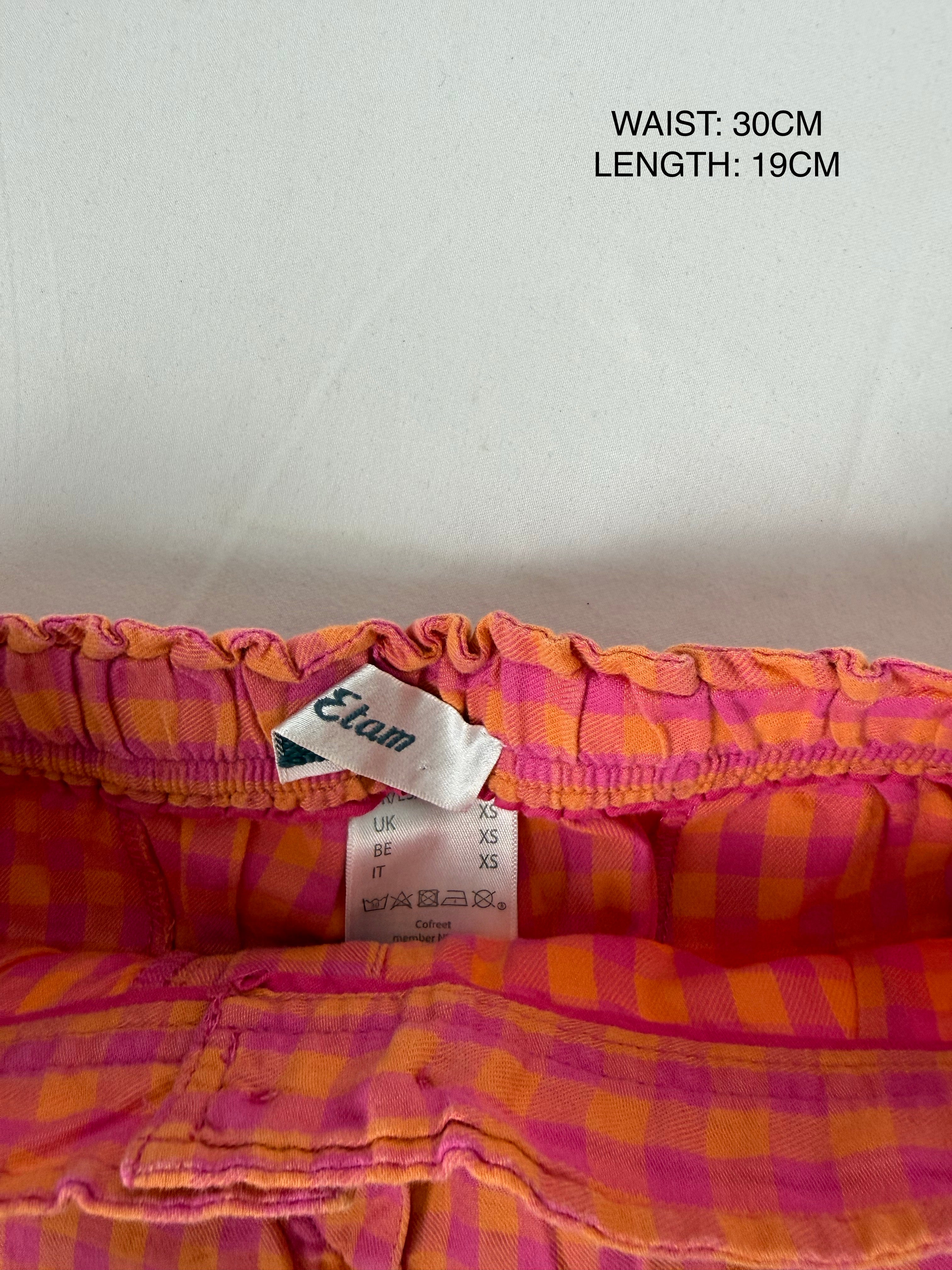 Orange check print cotton mini short (XS)