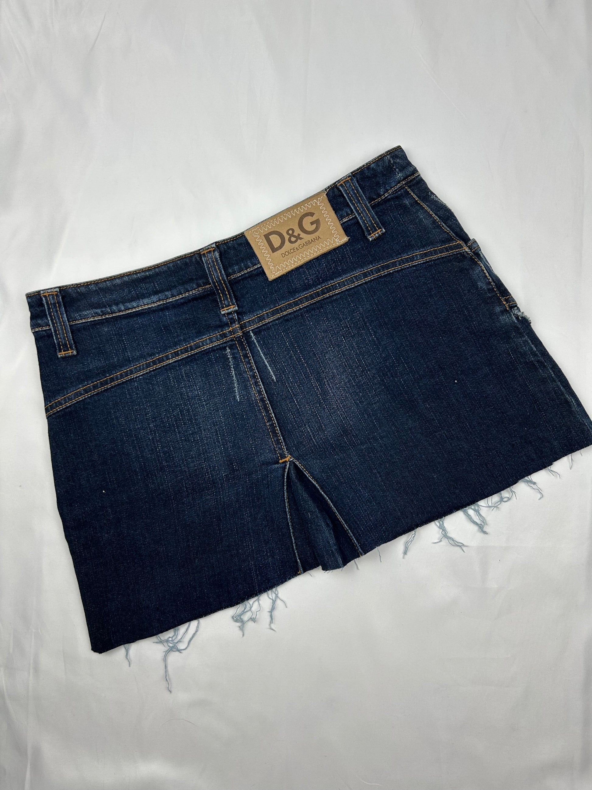 Navy denim 100% cotton low rise mini skirt (S)