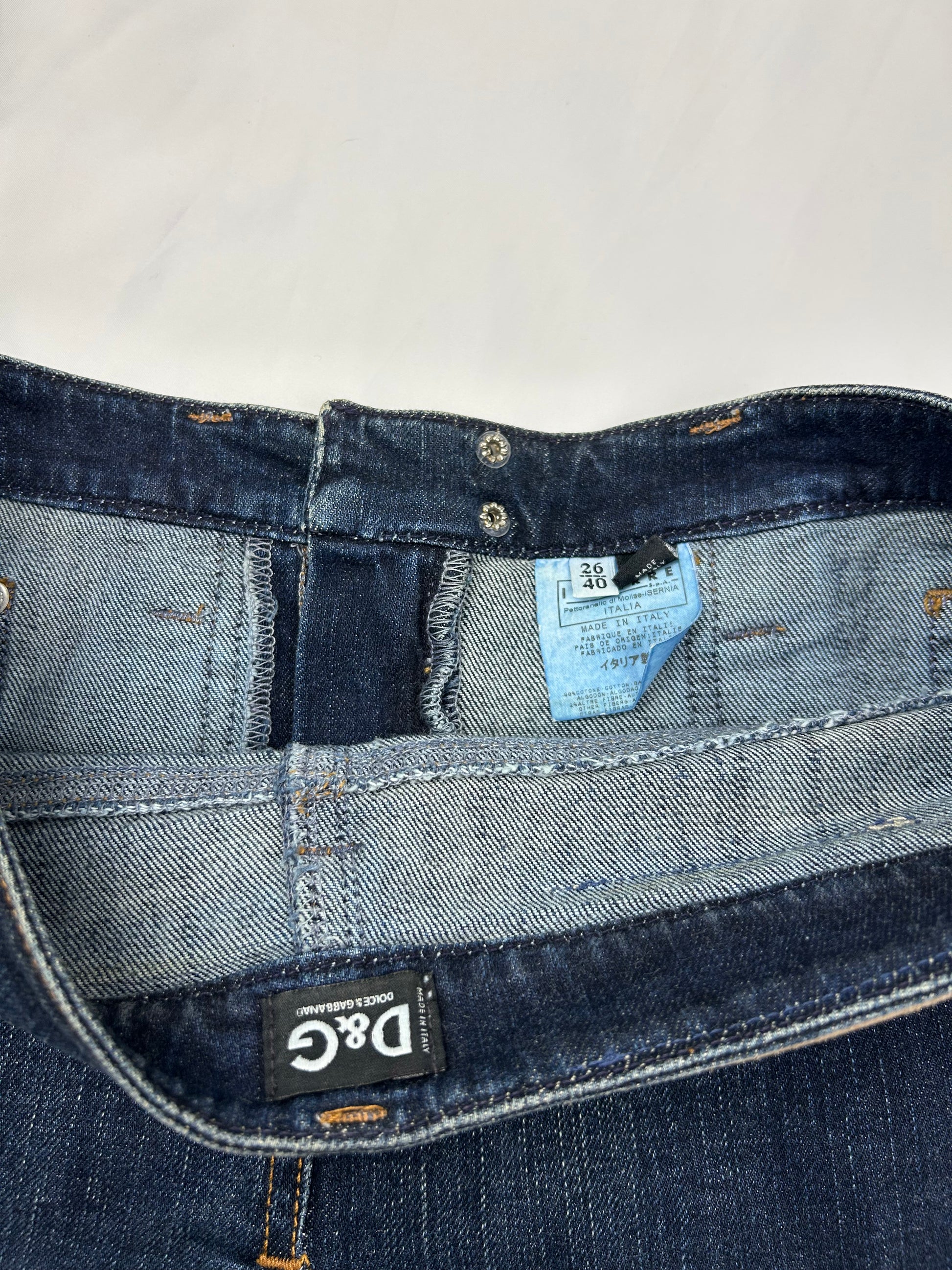 Navy denim 100% cotton low rise mini skirt (S)