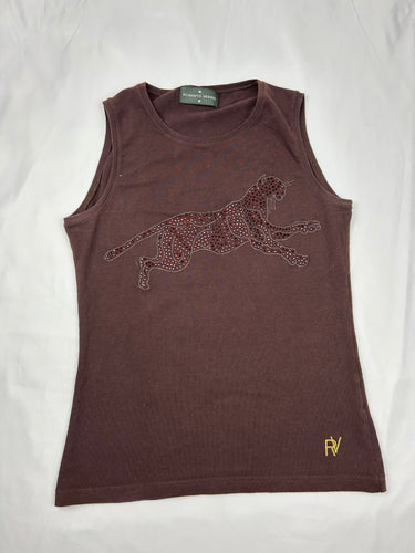 Brown rhinestones panther tank top (S)