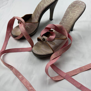 Pink tie up bow clogs mules heels (39)