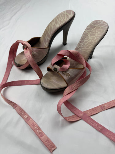 Pink tie up bow clogs mules heels (39)