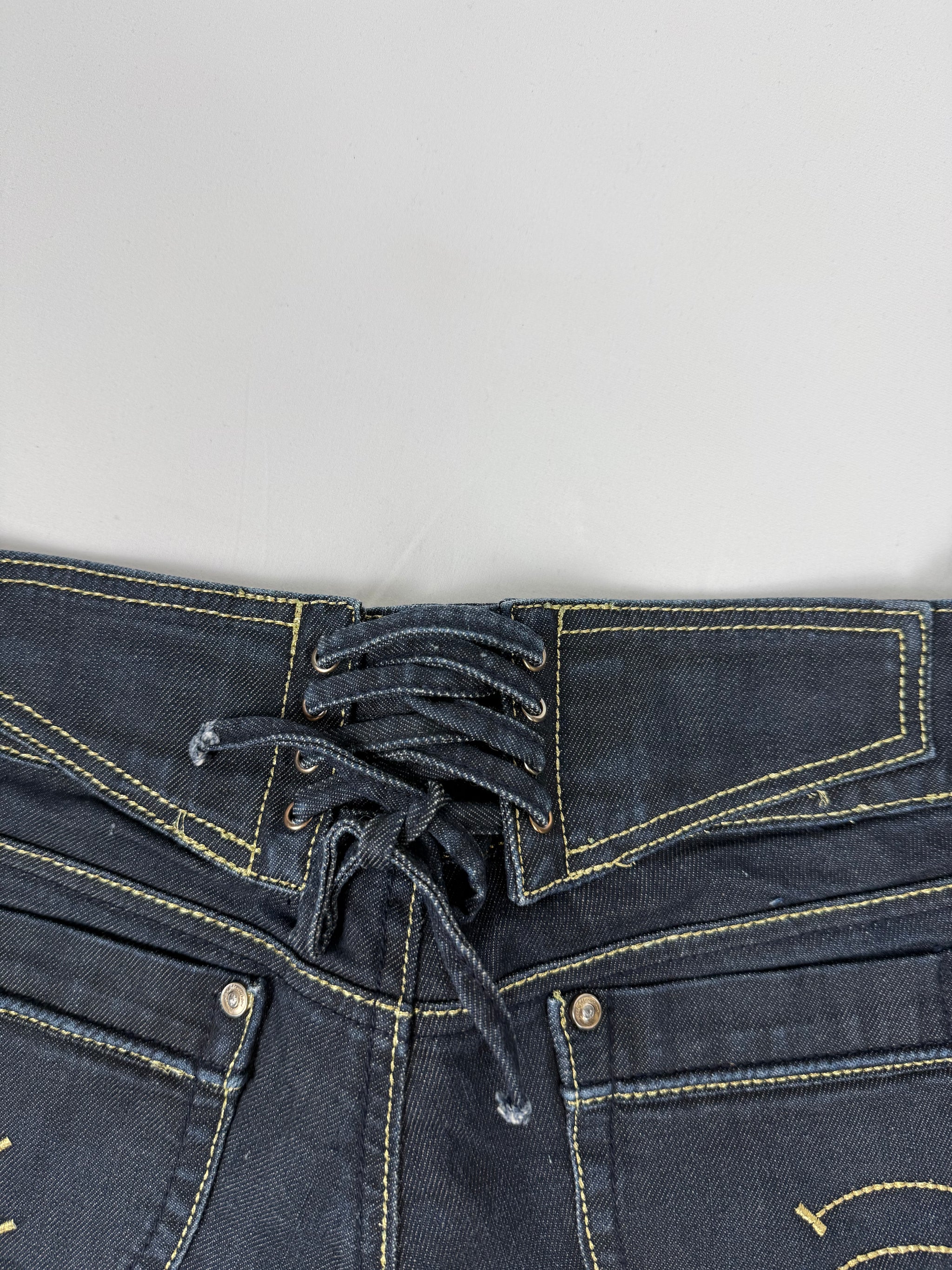 Navy denim low rise mini short (S)